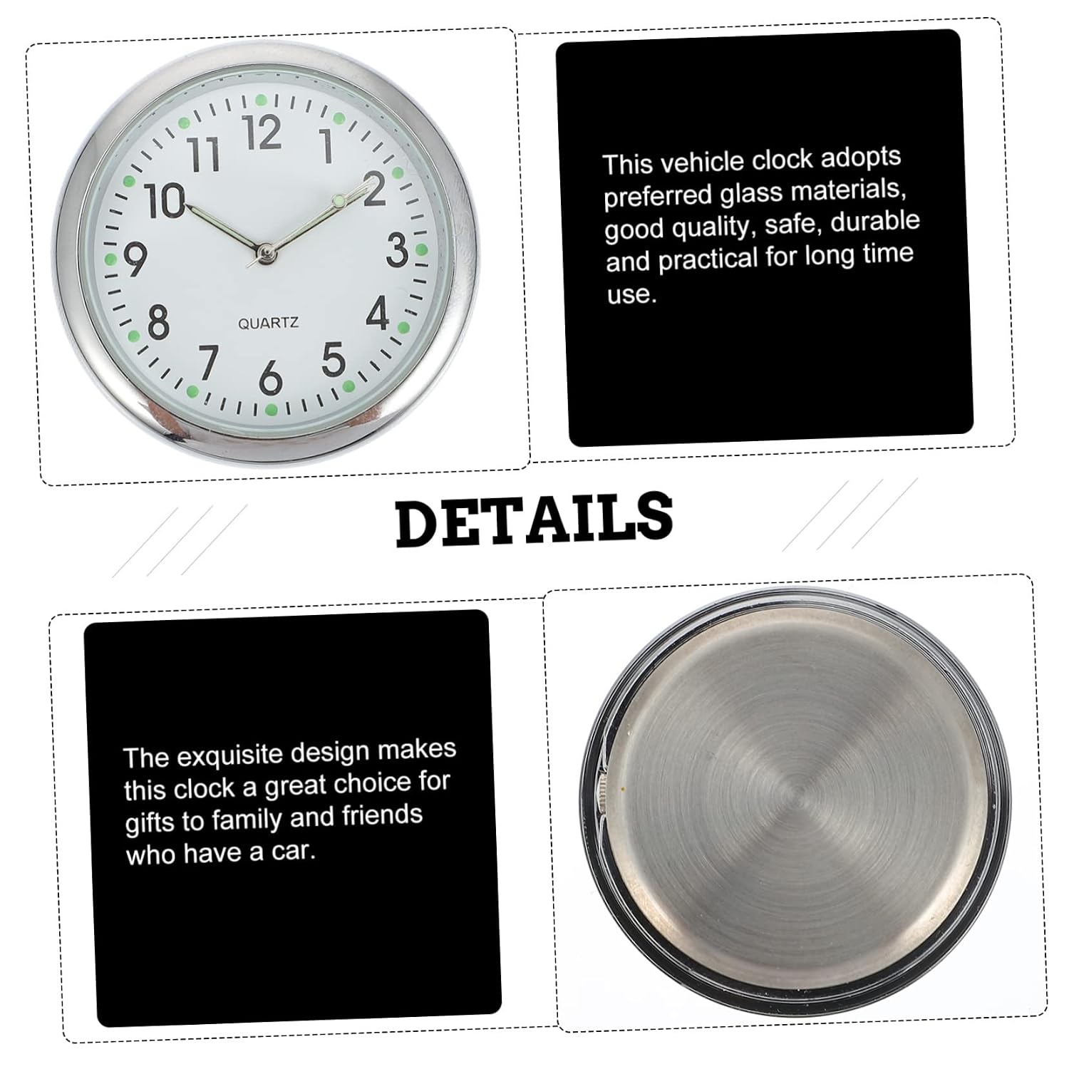 UKCOCO Vehicle Clock Auto Adhesive Dashboard Clock Luminous Mini Digital Precise Glass Material Easy Installation for Cars Suvs