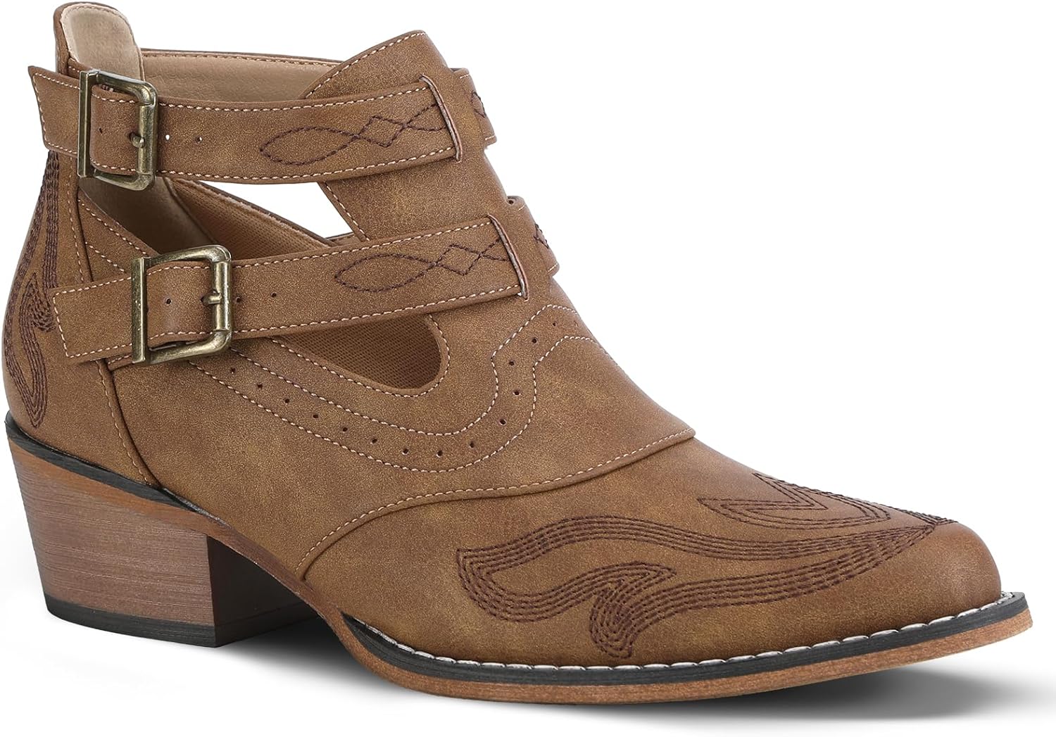 Women's Ankle Boots Western Short Cowboy Boot Embroidery Casual Booties Chunky Heel Fashion Snip Toe Lightweigt for Spring Fall