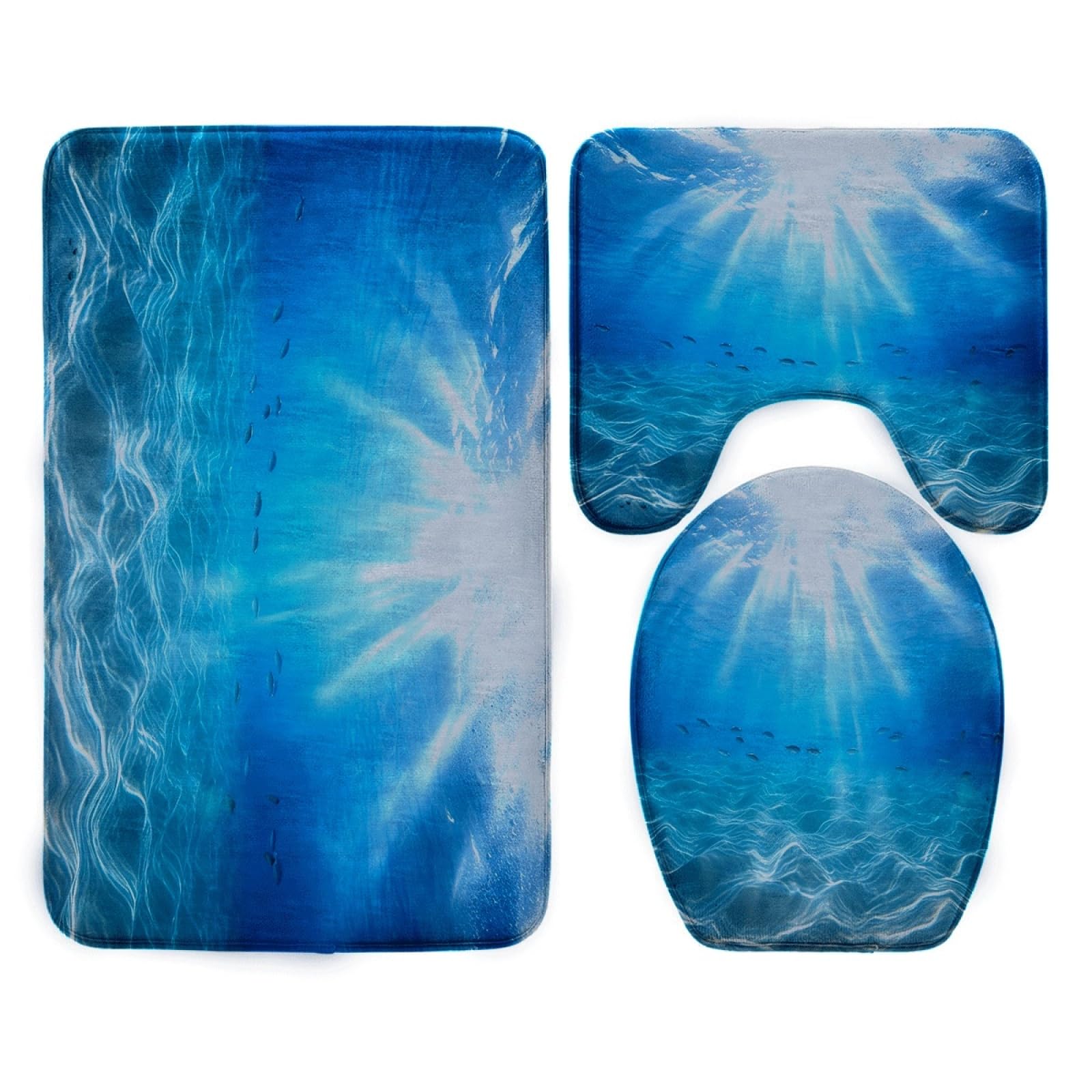 Tapis d'entrée blanc bleu 45x75cm et ensemble de bain 3 pièces