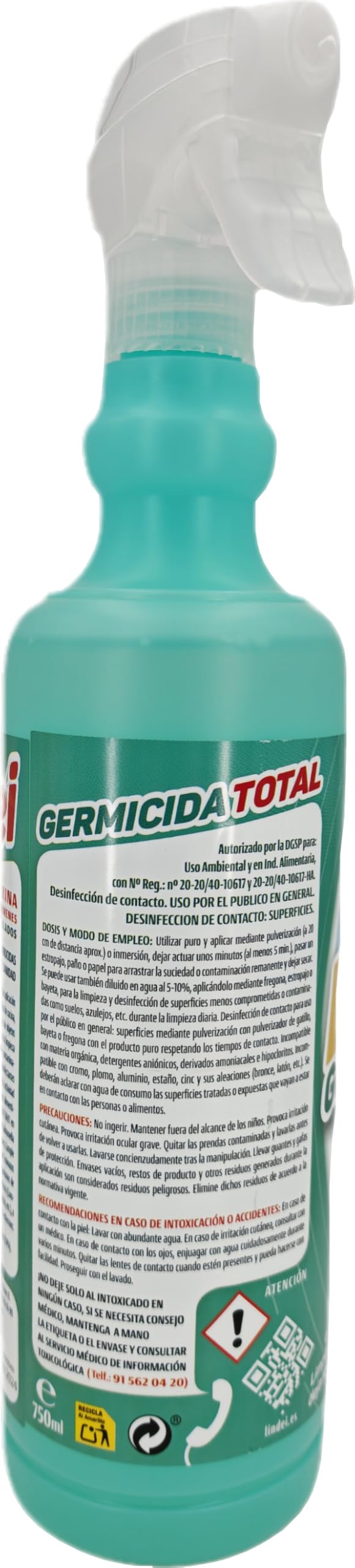 Germicida Total Lindei – Limpiador Desinfectante y Desengrasante Multiusos | Uso Profesional y Doméstico | Pack 15 Unidades 750ml + 4 pulverizadores
