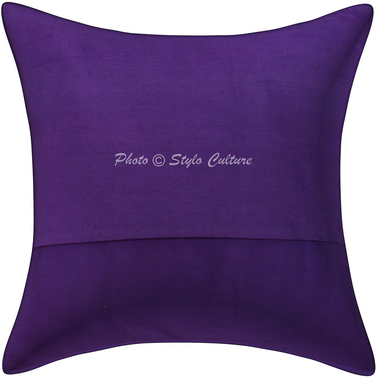 Indian Decorative Sofa Couch Accent Throw Pillow Covers 60x60 cm Cotton Living Room Purple Tropicana Printed Kantha Square Luxury Envelope Ethnic 24x24 Inch Cushion Covers - 2 Pcs