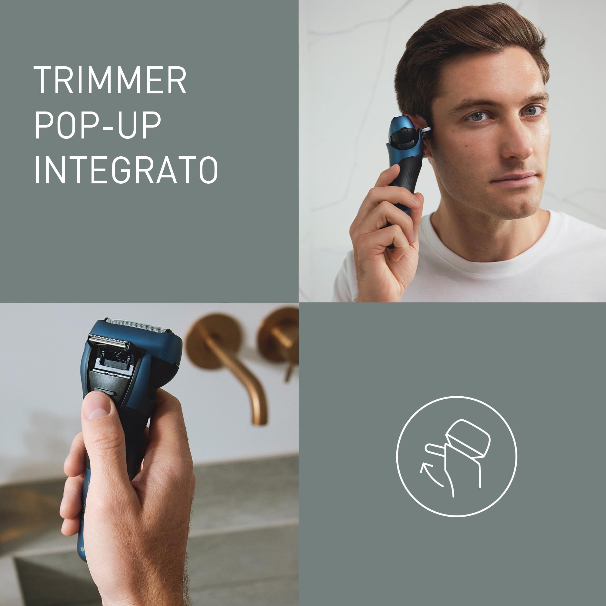 Panasonic Series 700 ES-ALT4B Rasoio Elettrico da Uomo a 3 Lame Wet & Dry, Rasoio Portatile Impermeabile, Sensore Barba Reattivo, Testina Flessibile, Trimmer Pop-Up, Impugnatura Ergonomica, Blu
