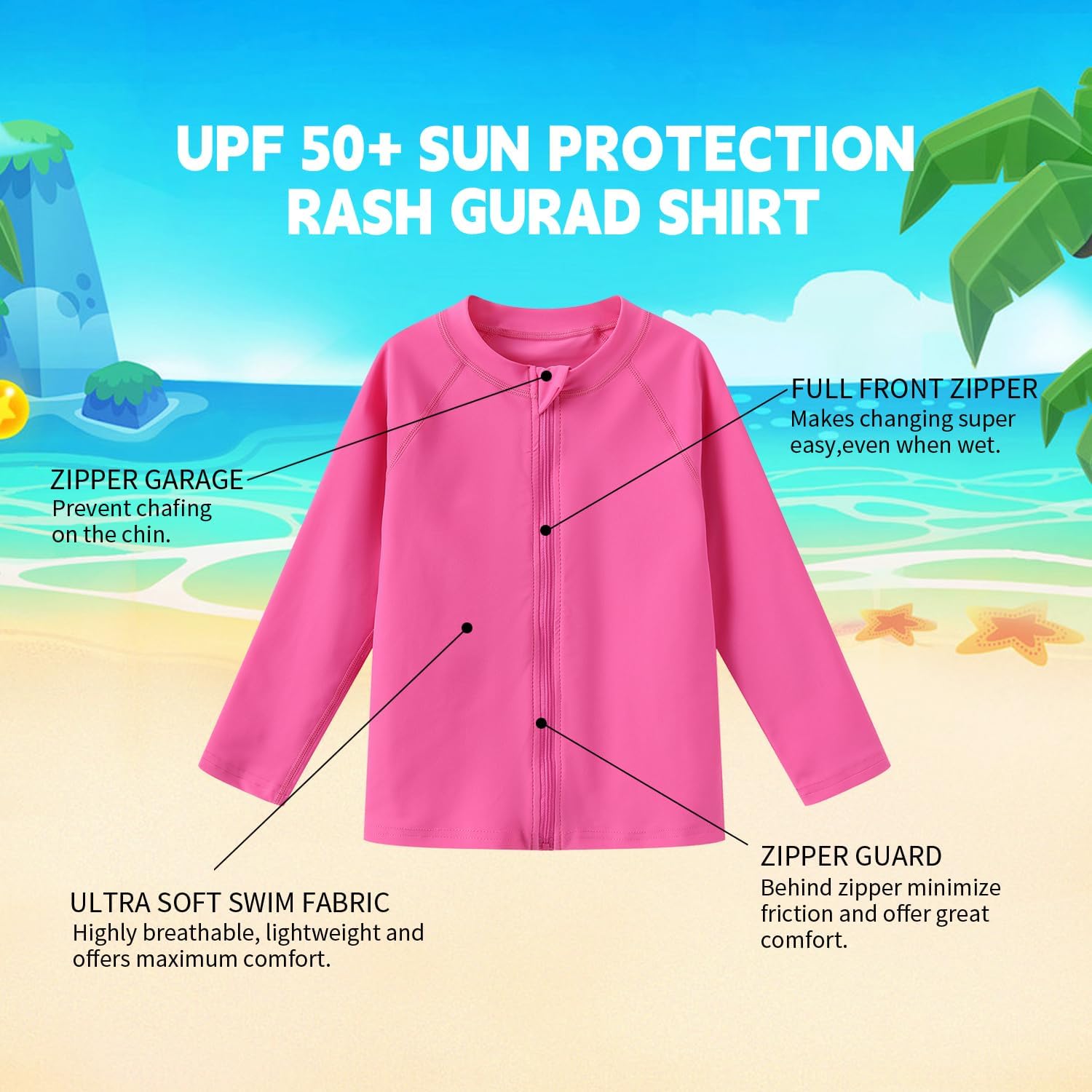 Ubestyle Baby Boys and Girls UPF 50+ Long Sleeve Zip Rash Guard Toddler Swim Shirt Top Quick Dry Sun Protection - Image 3