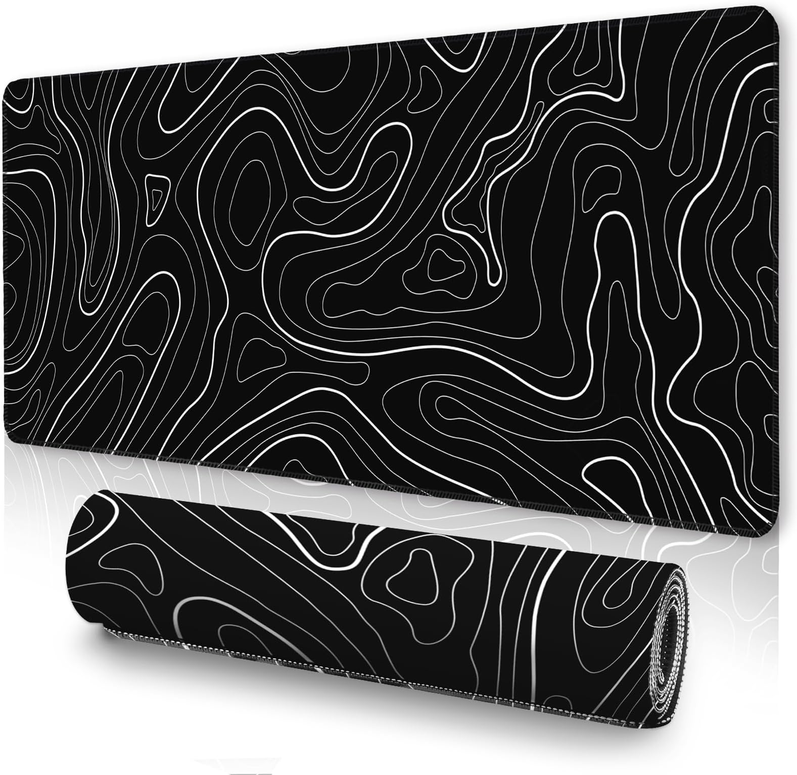 Black Topographic Mouse Pad XXXL - Giant Full Desk Gaming Mat, Huge Keyboard Pad for Ultimate Battlestation & Room Setup
