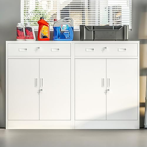 Miniatura 40 de CMY Gabinete de almacenamiento de metal, armario de almacenamiento con bloqueo de 36 pulgadas de alto con estantes ajustables, gabinetes de acero