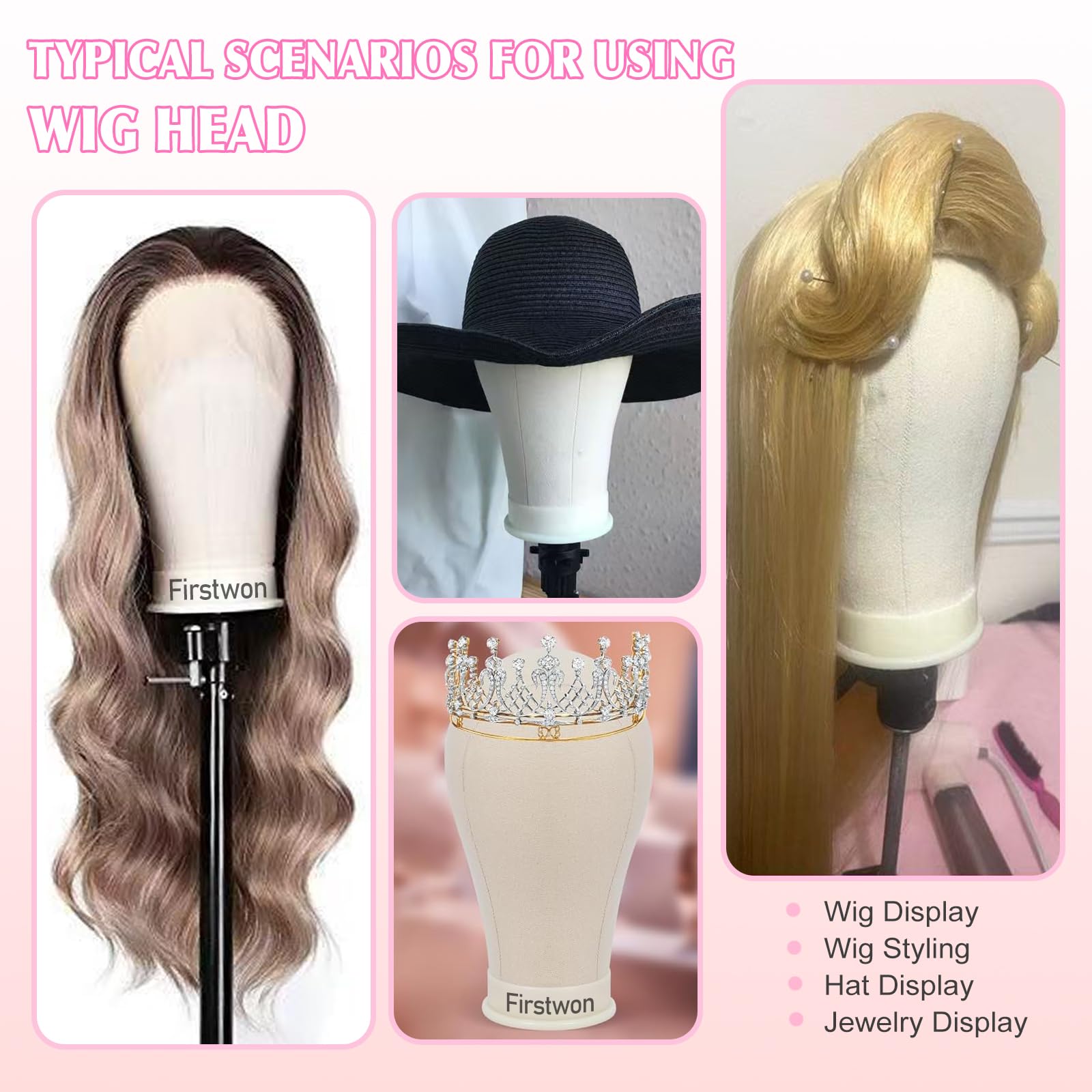 22-Inch Canvas Wig Head Mannequin with Tripod Stand