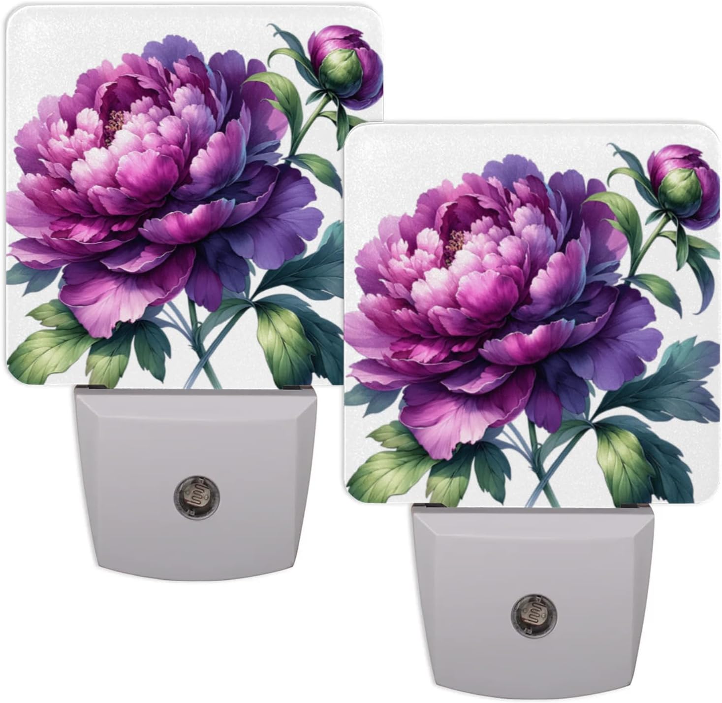 Pardick Purple Flower Floral Plug in Night Light Set of 2 LED Nightlights Auto Dusk to Dawn Sensor Nightlight Lamp for Kids Boy Girls Room Bedroom Bathroom Kitchen Hallway Nursery Stairs Decor