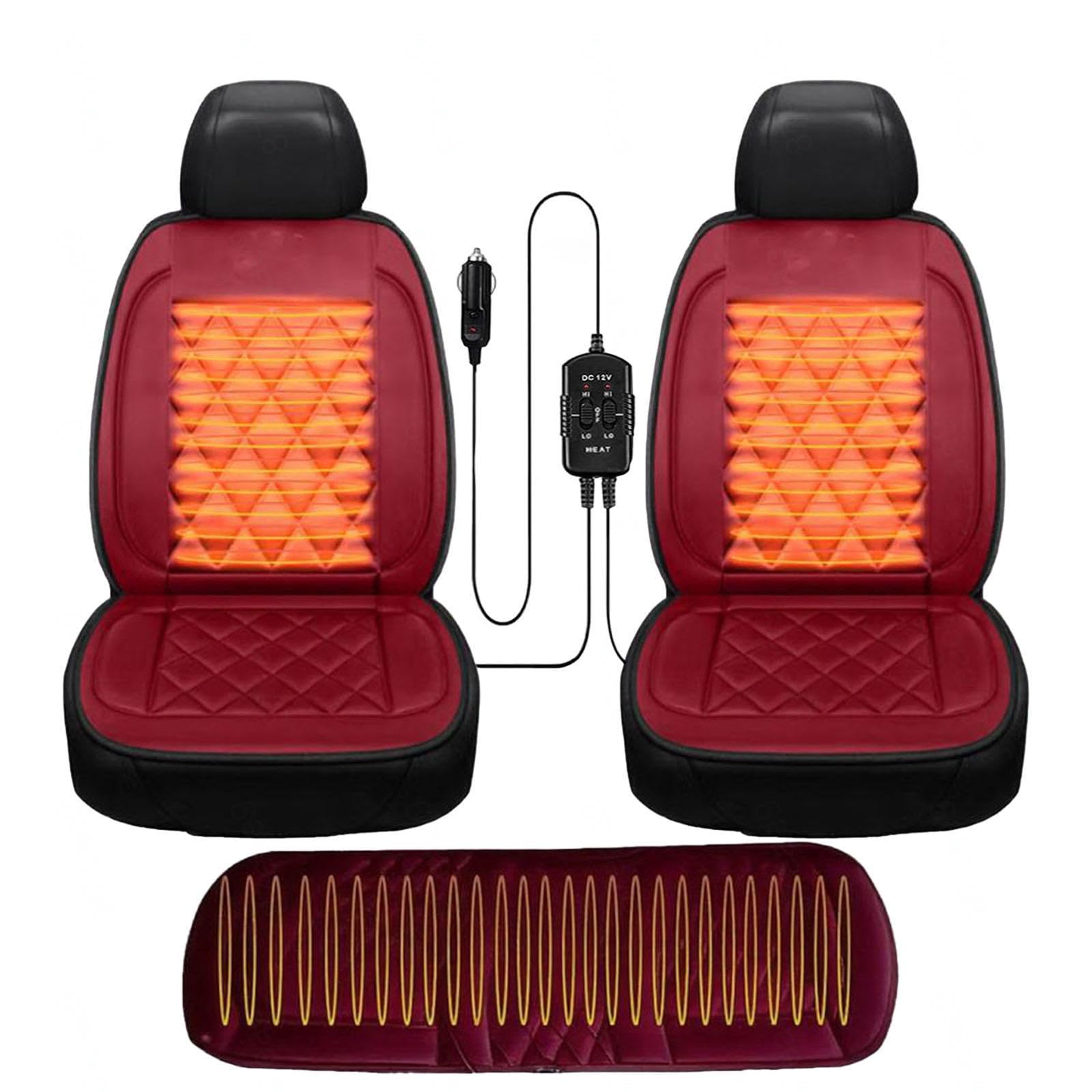 Regalo Ideal para Conductor Funda De Coche Asientos Alfombrilla Térmica con Calefacción Rápida para Invierno,Red-threepiece