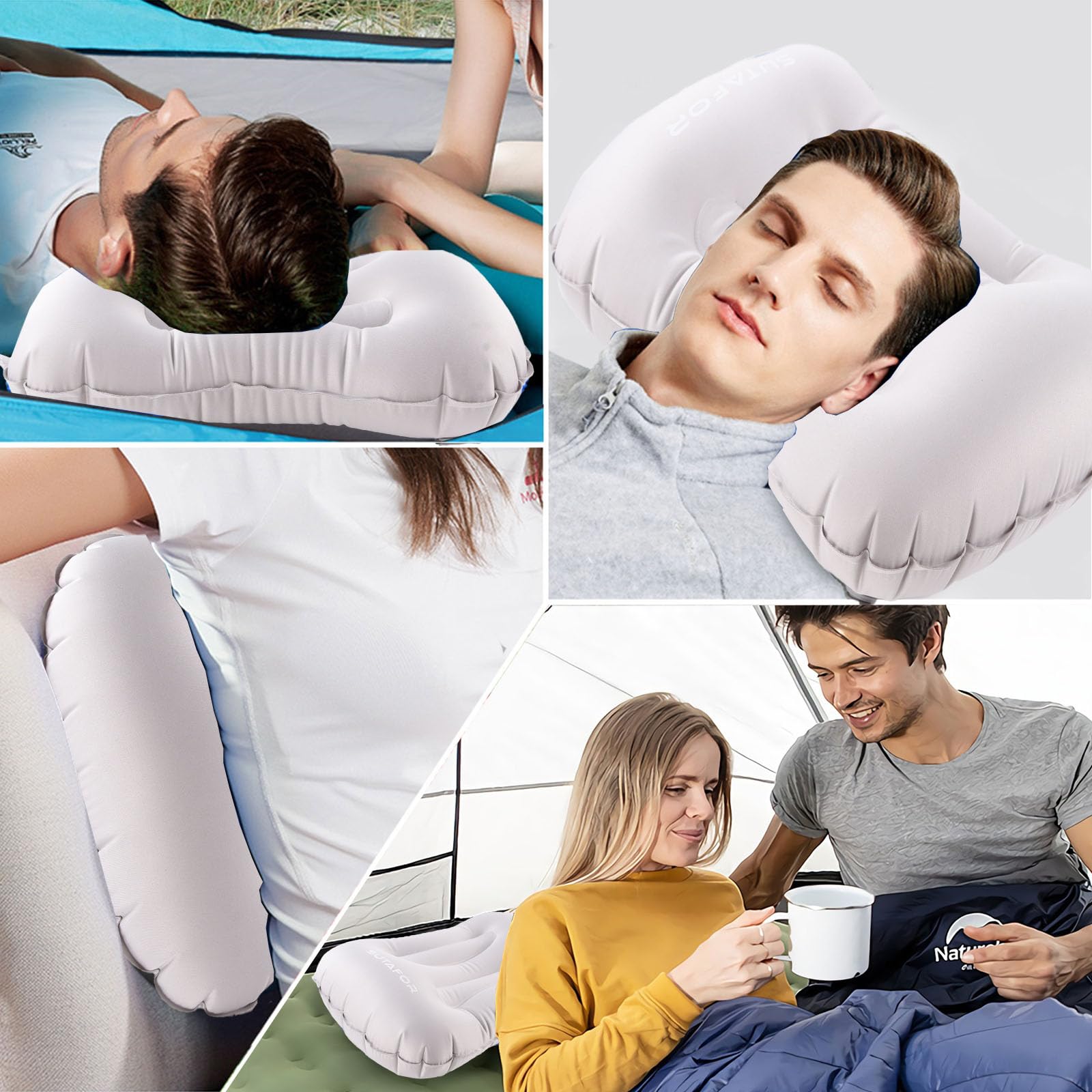 2X Almohadas Hinchables de Playa Ultraligera 73g, Almohada para Camping TPU, Cómodo y Portátil Almohada de Viaje Inflable (Gris)