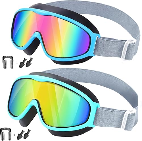 Miniatura 12 de Vvinca Gafas de natación para niños con correa de tela cómoda, visión amplia, antivaho, UV, sin fugas, para 3-14 años 03-azul y rosa,01-verde y