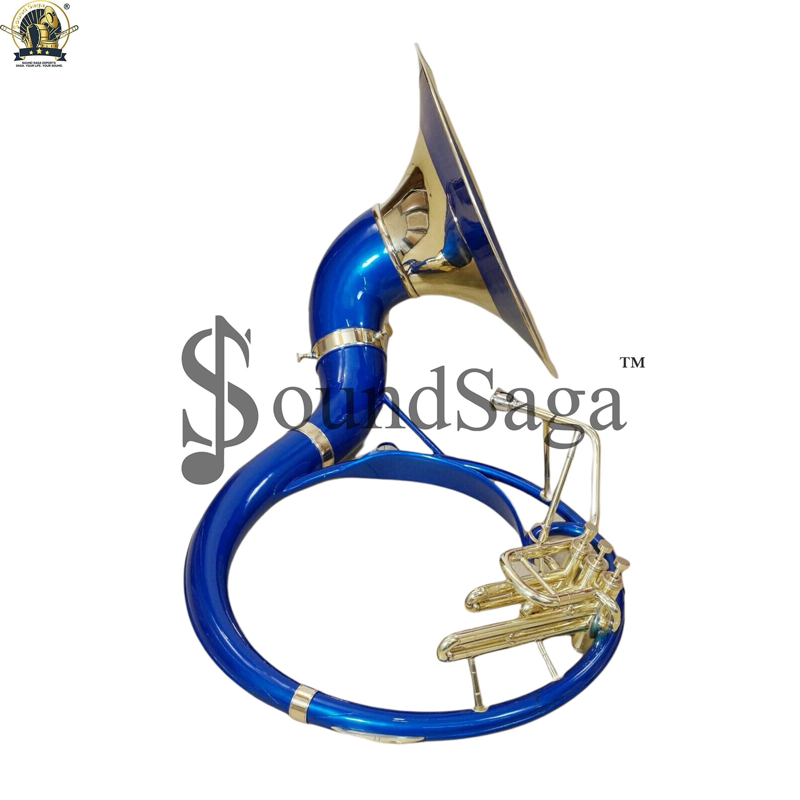 SoundSaga Sousaphon, 56 cm, handgefertigt, BB-Pitch, Premium-Messing-Qualität, inklusive Mundstück und Tragetasche, Blau
