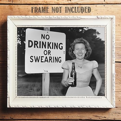 Miniatura 4 de No Drinking or Swearing 11x14 Unframed Poster Retro Vintage Black & White Photo Print of Pin-Up Woman with Beer, Nostalgic Feminist Wall Art for