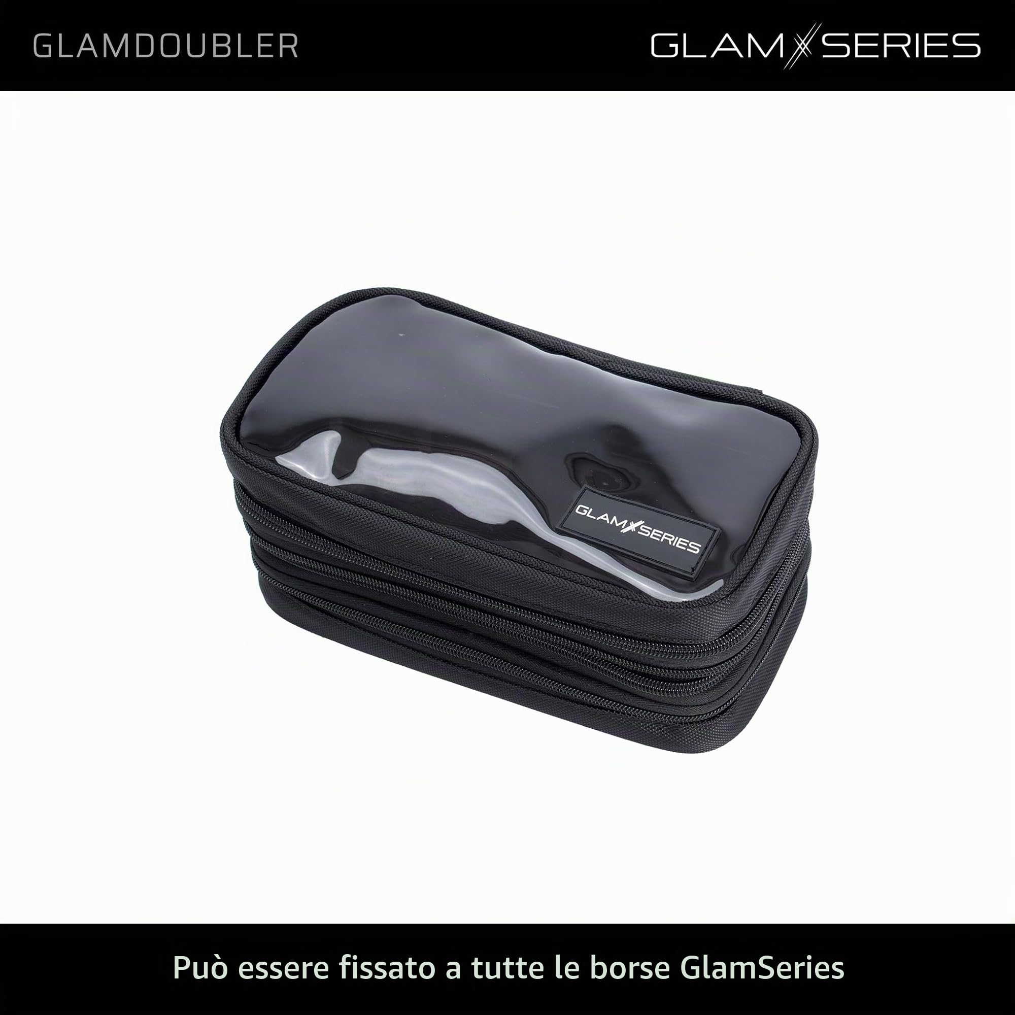 GlamDoubler borsa per trucco 230 x 120 x 100 mm, beauty case per trucchi con 4 scomparti trasparenti
