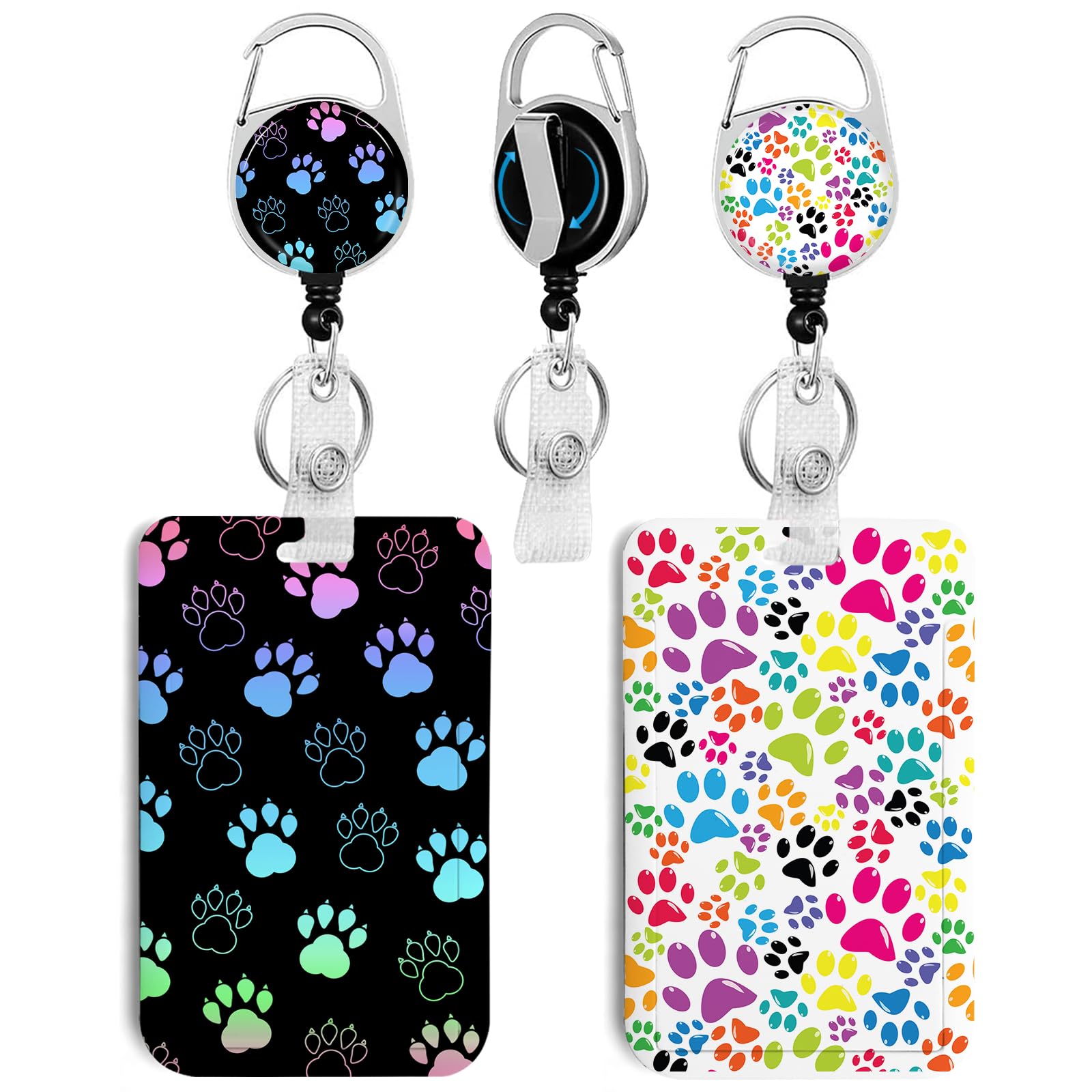 2 Pack Dog Paw ID Badge Holder with Clip Badge Reels Retractable Heavy Duty,Keychain，ID Holder for School Nurse Office