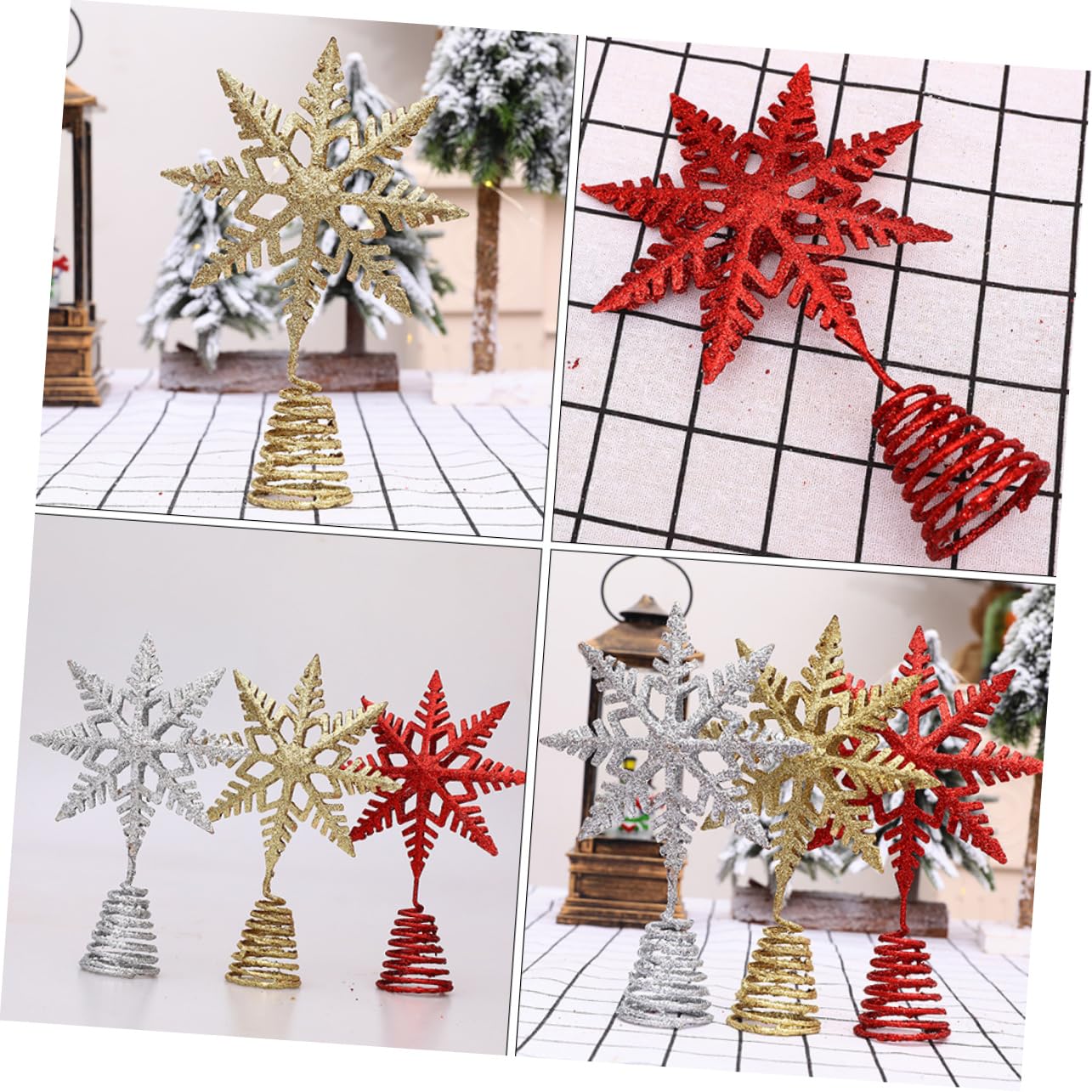 PRETYZOOM 2 Series Estrella De Topper De Árbol De Navidad Navidad Nieve Decoración De La Copa del Árbol Colgante Brillantina Nieve Falsa Decoración Rústico Hierro Forjado 2 Piezas*2