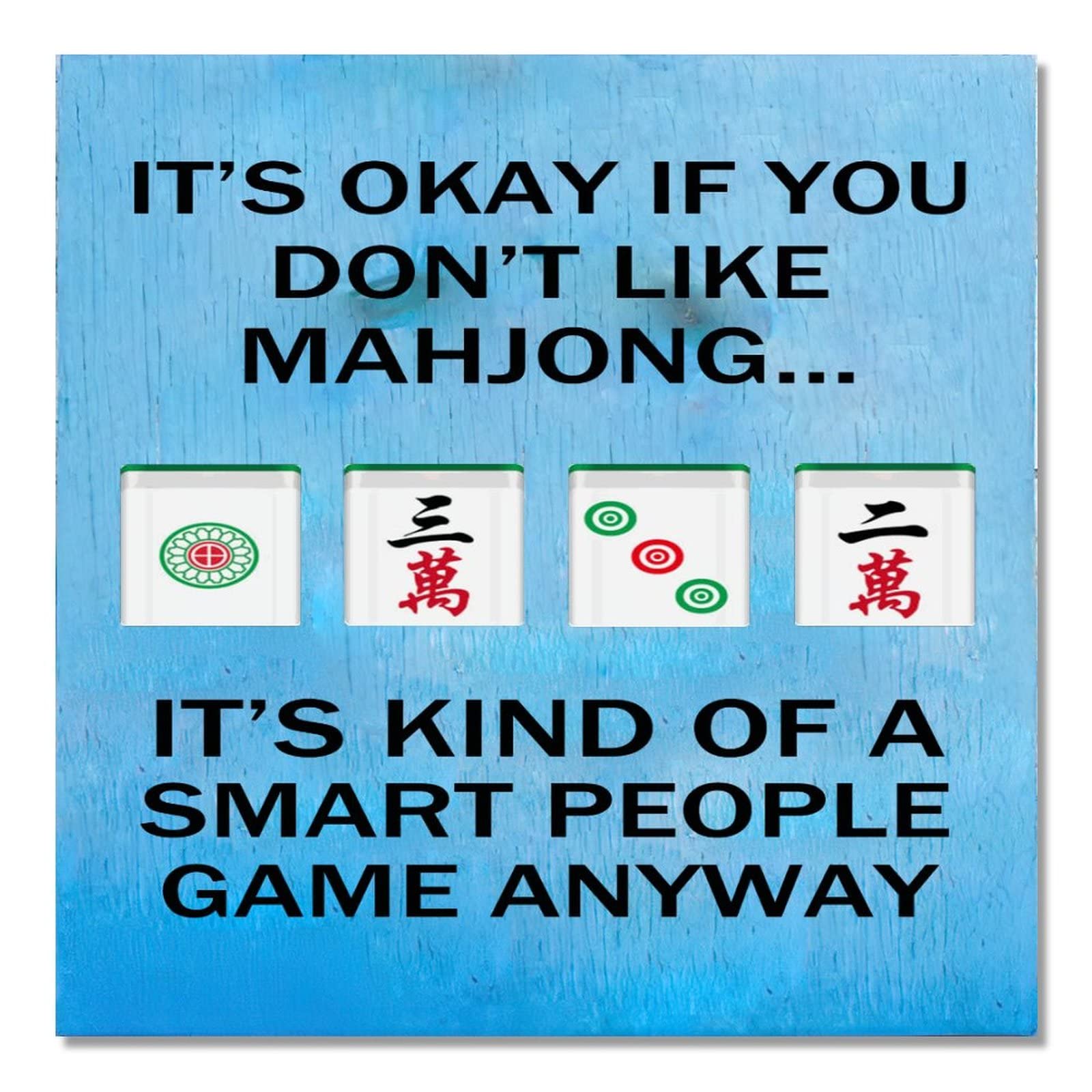 Panneau mural cadeau humour Mahjong en bois 40x40 cm pour fete de Paques
