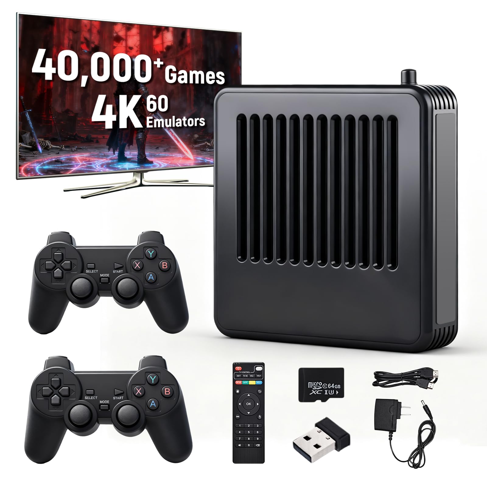 Retro Game Console - AUFGLO Retro Game Stick Over 40,000 Integrated Games, Over 50 Emulators, 4K Output, 2 Wireless Controllers