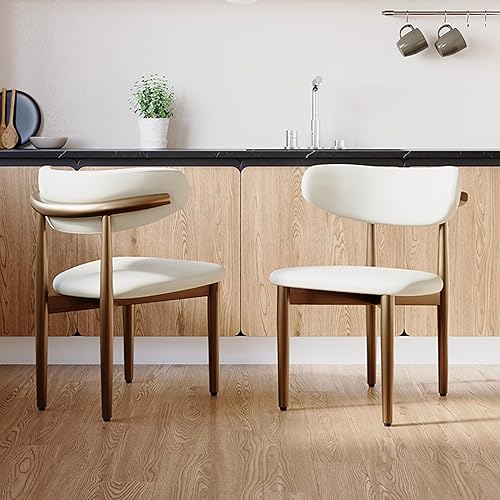 Miniatura 11 de POVISON Juego de 2 sillas de comedor modernas, sillas de comedor sin brazos de lino de algodón con cojines de arpillera y madera de fresno de color