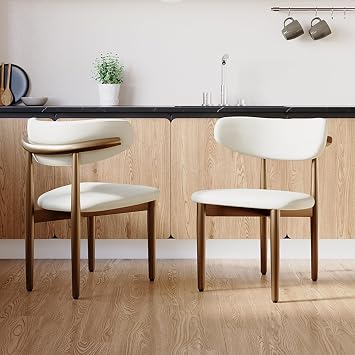 POVISON Modern Dining Chairs Set of 2, Armless PU Leather Dining Chair with PU Cushions and Dark Bronze-Coloured Metal Leg