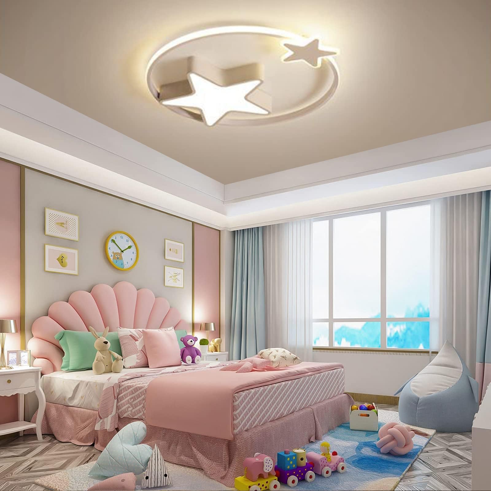 Weiße LED Deckenleuchte | Moderne Runde Kinderlampe | Sterne Sternenhimmel Kinderlicht | Ø55cm 48W | Dimmbar Mit Fernbedienung 2700K-6500K | Kinderzimmer Jungen Mädchen Deckenleuchte Schlafzimmer