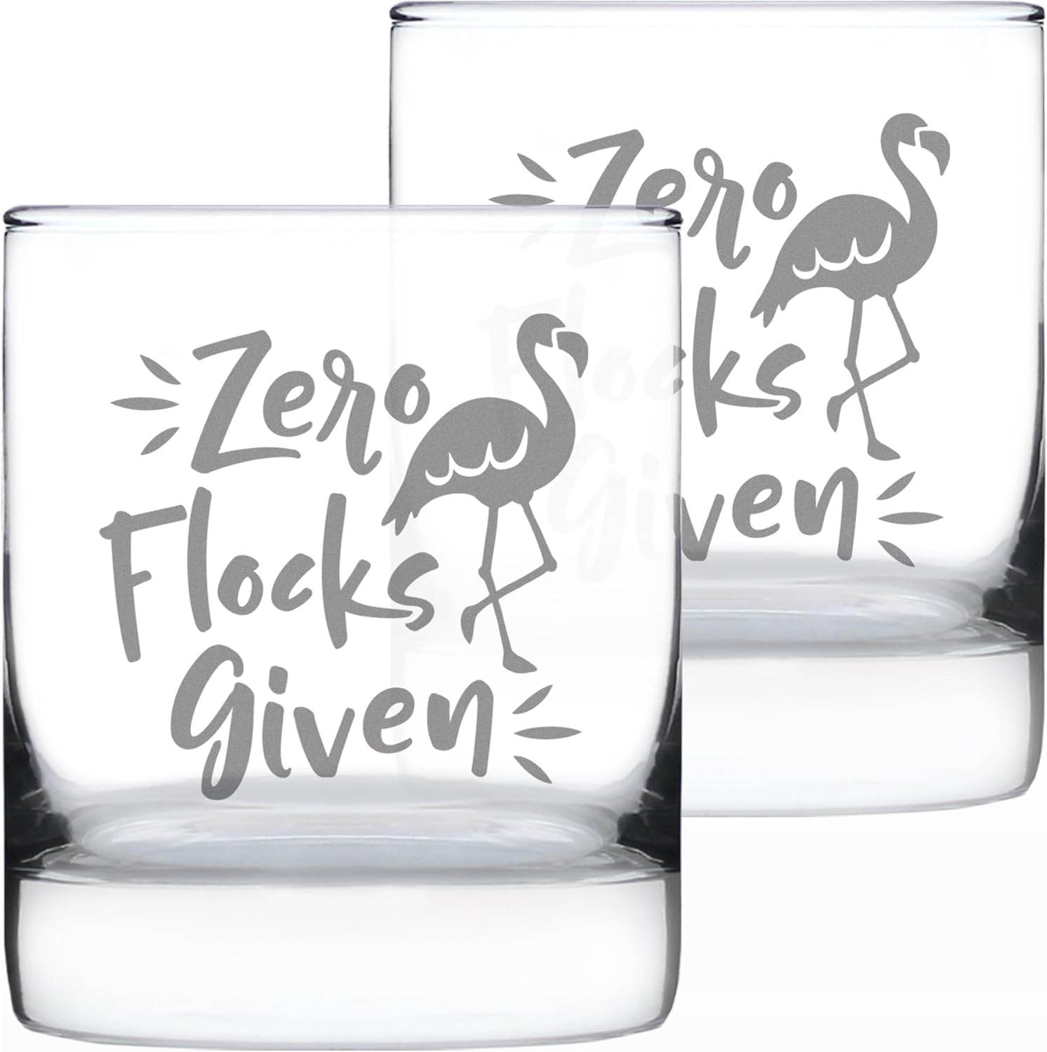 Custom Zero Flocks Given - Funny Flamingo Personalized Whiskey Rocks Glass - Bird Gifts for Men & Women - Fun Whisky Tumbler Decor