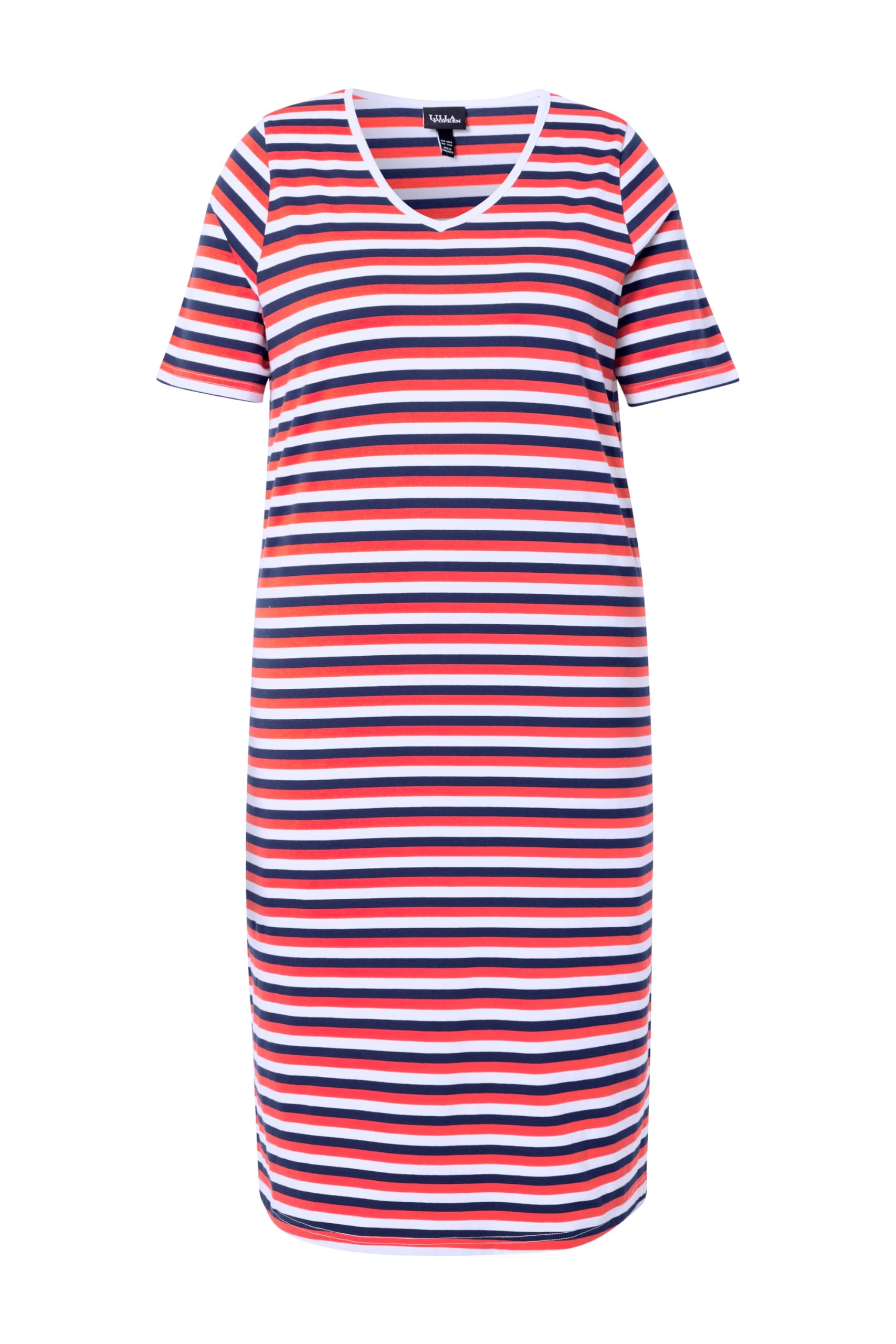 Ulla Popken Midikleid, Ringel, A-Linie, V-Ausschnitt, Halbarm Abito Midi a Righe Linea A, Scollo a V, Mezza Manica Donna (Pacco da 1)