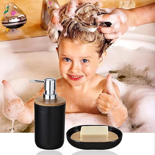 Vista 43 de iMucci Accesorios de baño, juego de baño negro con cortina de ducha y alfombra, cortina de ducha impermeable con alfombra ultra absorbente, juego