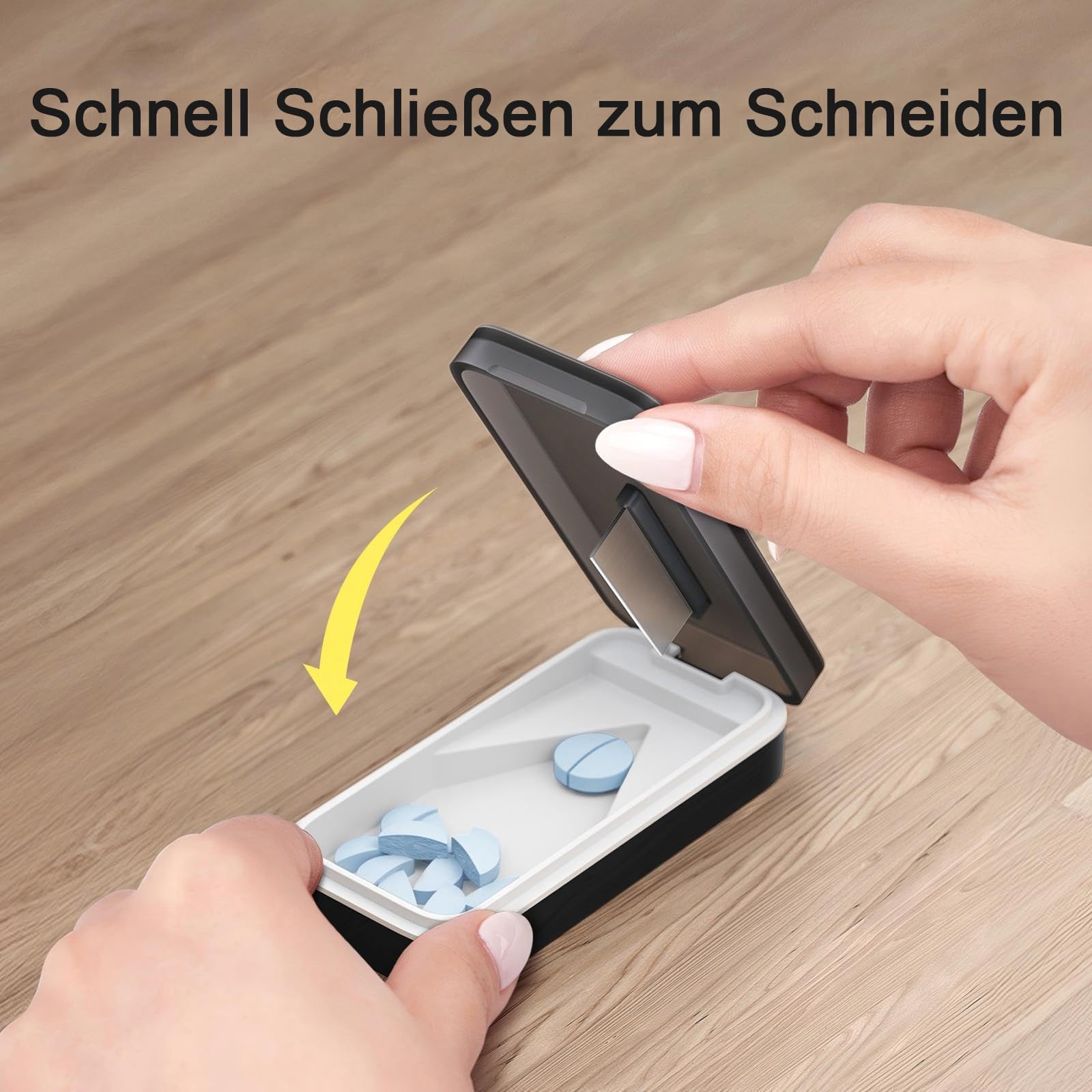 BUG HULL Tablettenteiler mit V-förmigem Abnehmbarer Silikonmatte, Tablettenteiler für Alle Tabletten, Tablettenschneider mit Scharfer Klinge, Pillenschneider Kleine Tabletten_Dunkelgrau