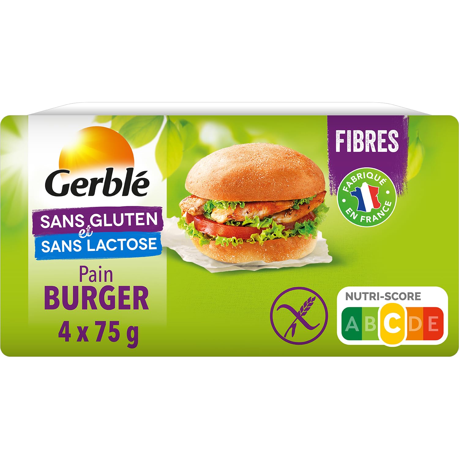 GERBLÉ – Pains Burger Sans Gluten & Sans Lactose – 4 Pains Moelleux Individuels, Riches en Fibres – Idéal pour Sandwich & Burger – Lot de 6 – 350 g