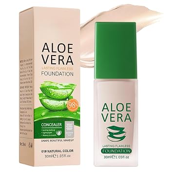 Aloe-Infused Foundation, Hydrating Skincare Makeup with Aloe Leaf, Medium to High Buildable Coverage, Lightweight & Breathable Vegan Liquid Formula, 1.05 fl oz, Natural