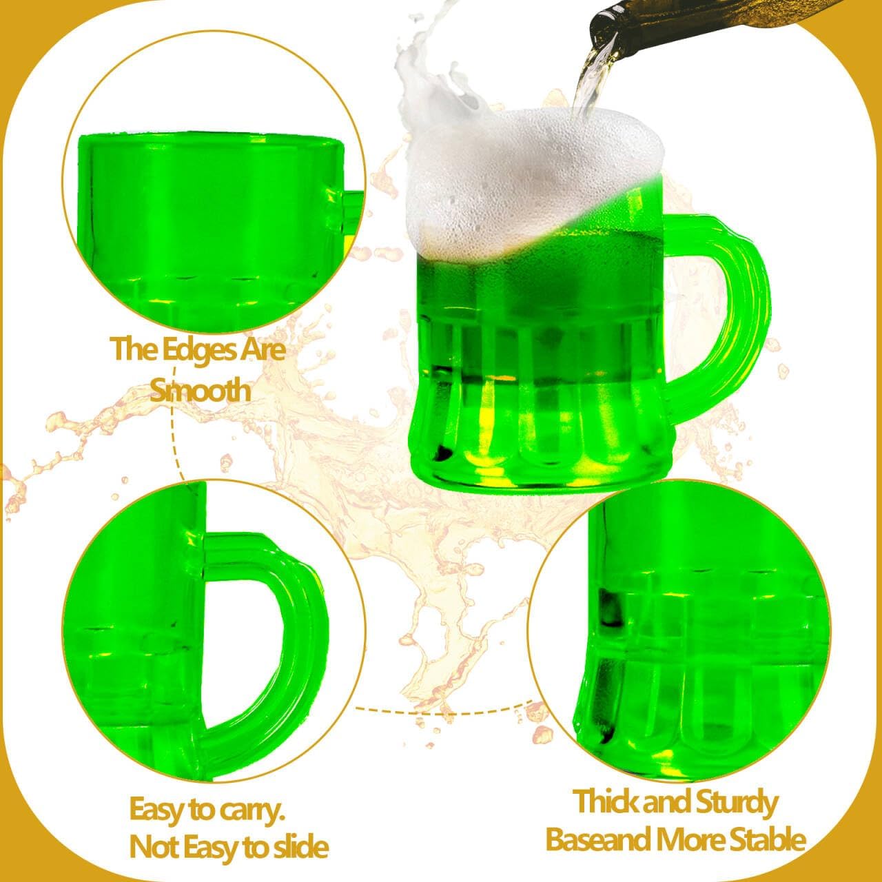 96 Pcs St Patricks Day Green Mini Plastic Beer Glass 1oz Green Irish Plastic Shot Glass Reusable Saint Patty's Day Celebration Beer Shot Glass