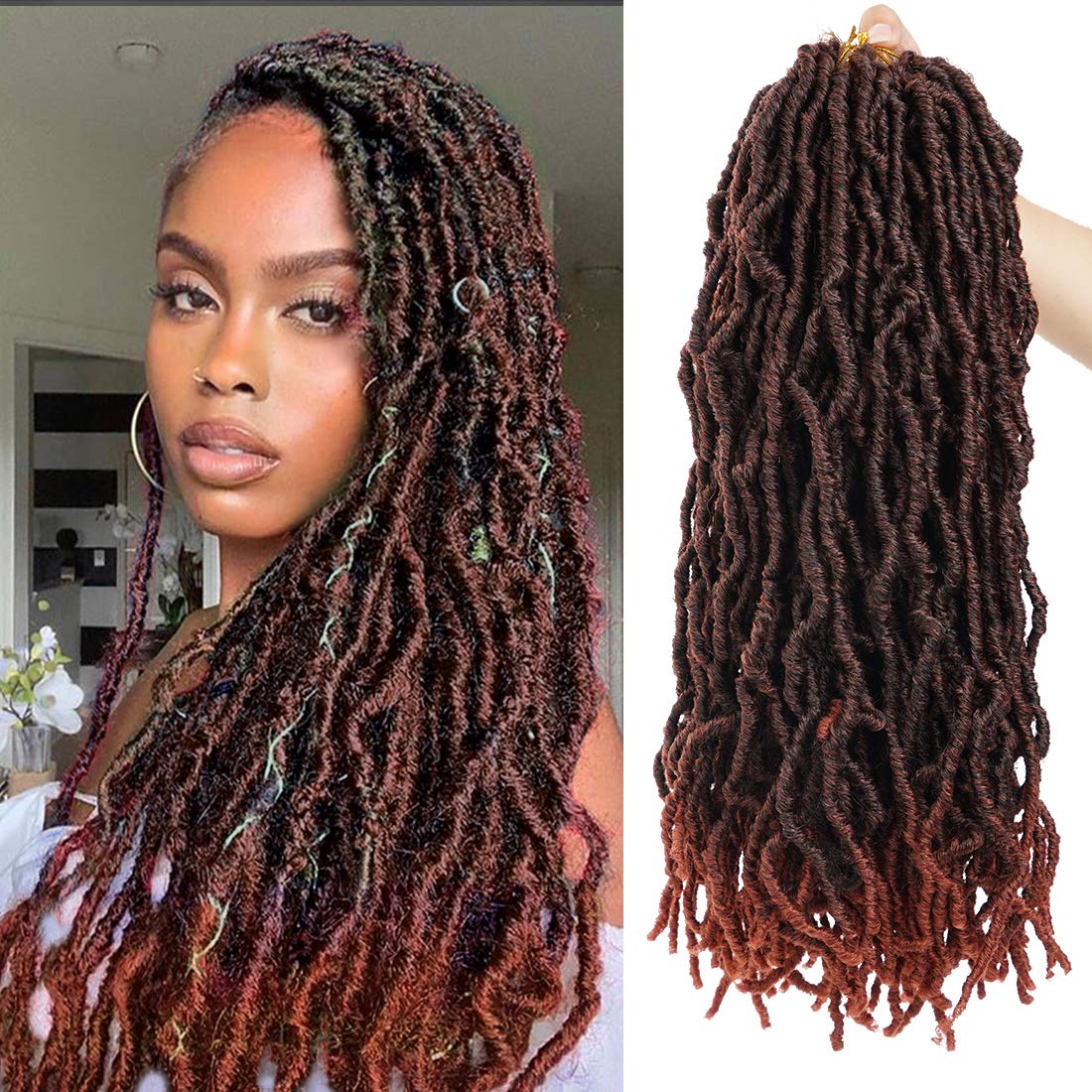 Youngther 18 inch New Faux Locs Crochet Hair Curly Wavy 6 Packs Crochet Faux Locs Hair Synthetic Crochet Hair for Black Women (18inch 6packs-T350)