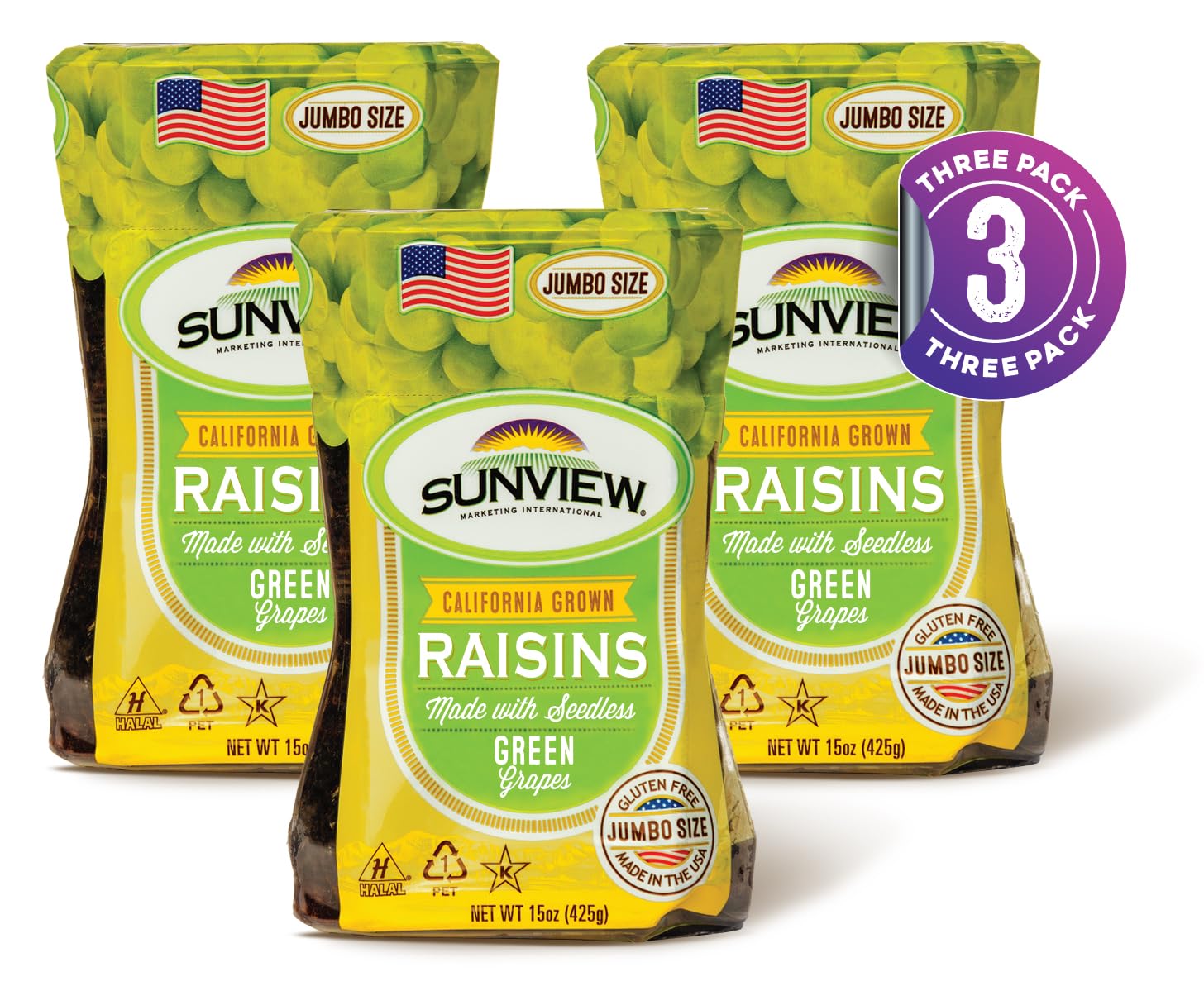 Sunview Jumbo Green Raisins 3-15 oz. Canisters