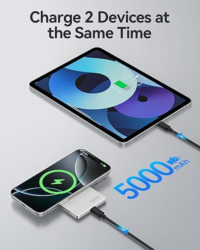 Miniatura 7 de Cargador portátil, 5000 mAh ultra delgado banco de energía para Magsafe Qi2, tamaño de tarjeta, batería magnética USB C PD 20 W carga rápida, 15 W