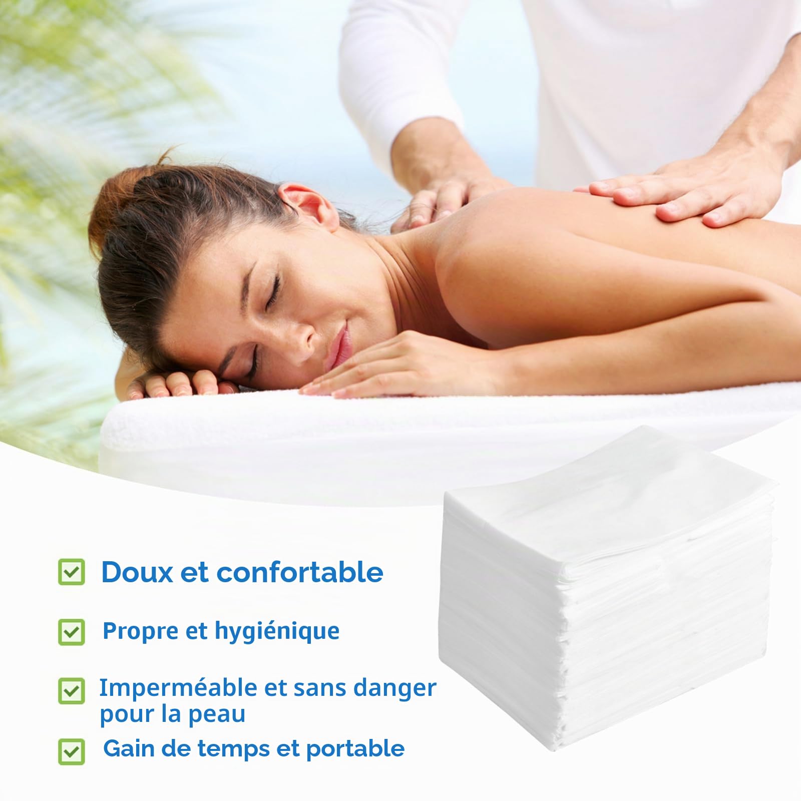 Lot de 100 Draps Jetables pour Table de Massage, Drap de Lit Jetable en Tissu Non Tissé Épais, Draps Jetables pour SPA, Institut de Beauté, Salon de Tatouage, 80 x 180 cm, Blanc