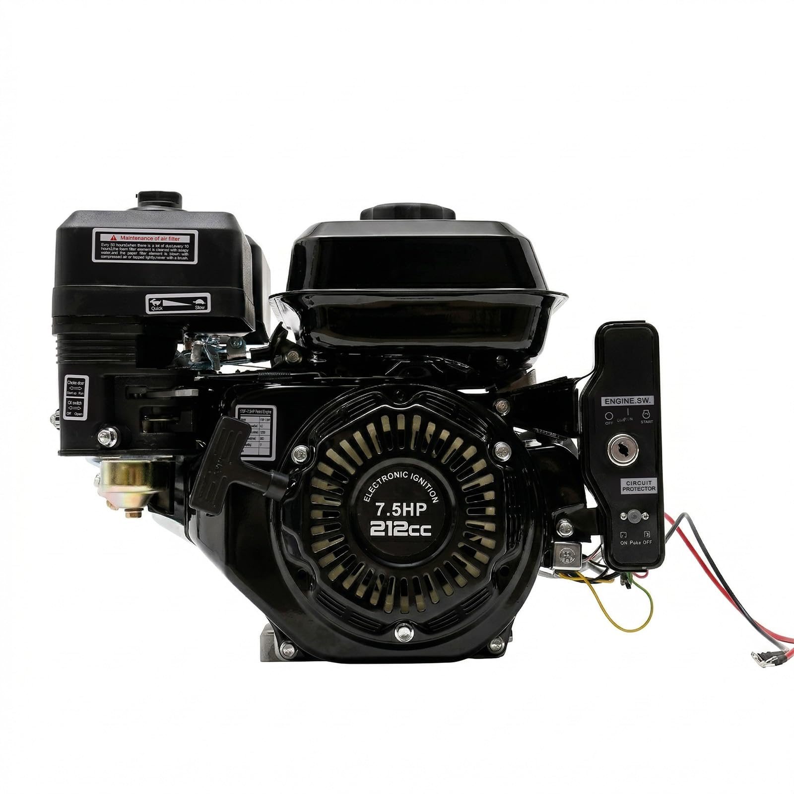 Motor de gasolina de arranque eléctrico, 4 tiempos, 7,5 CV, motor de gasolina con diámetro del cigüeñal de 20 mm, motor de gasolina industrial OHV de 212 cc, motor de gasolina de 3600 RPM para