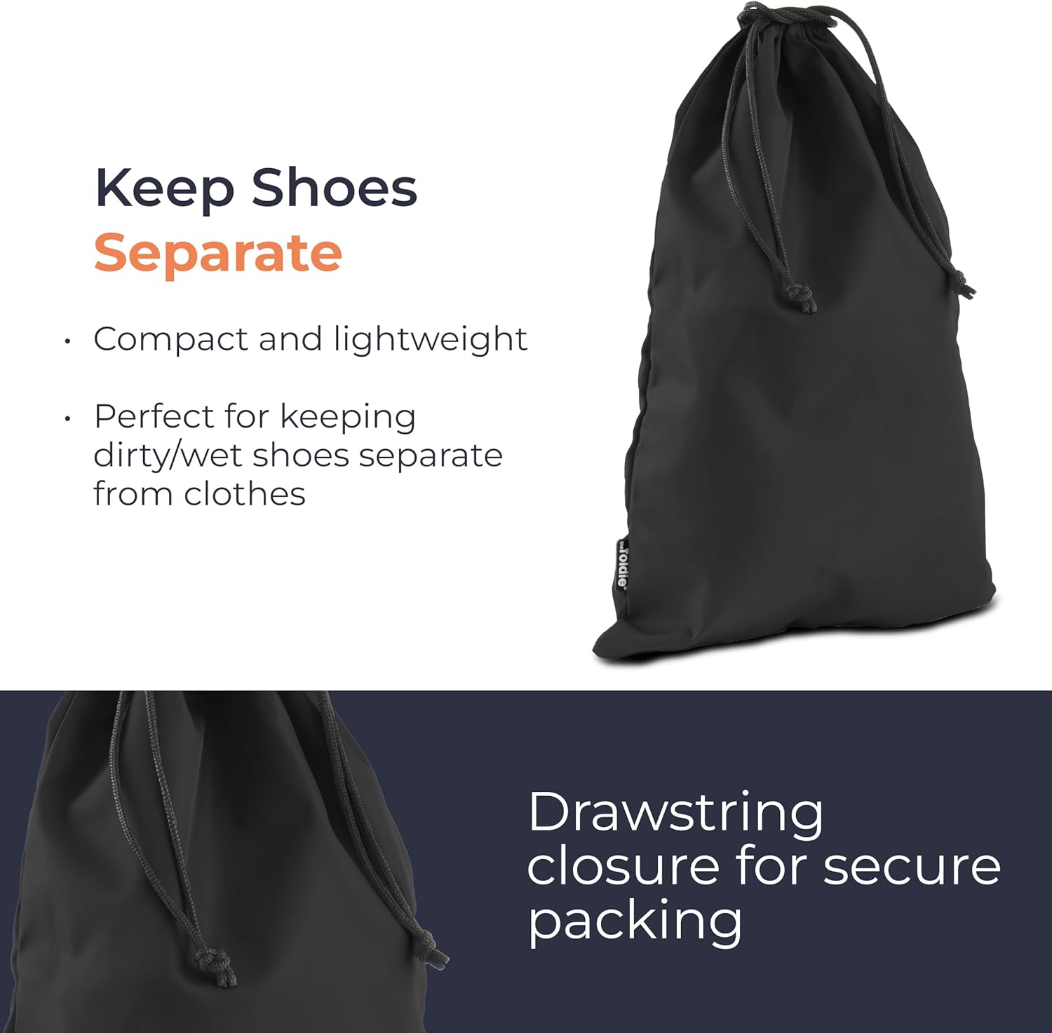 The Foldie Set of 4 Packing Cubes for Travel - Suitcase Organizer Bags Set with Shoe Cover - Space Saving Zippered Cubes for Packing - Travel Bags Organizer for Luggage with Straps - Black
