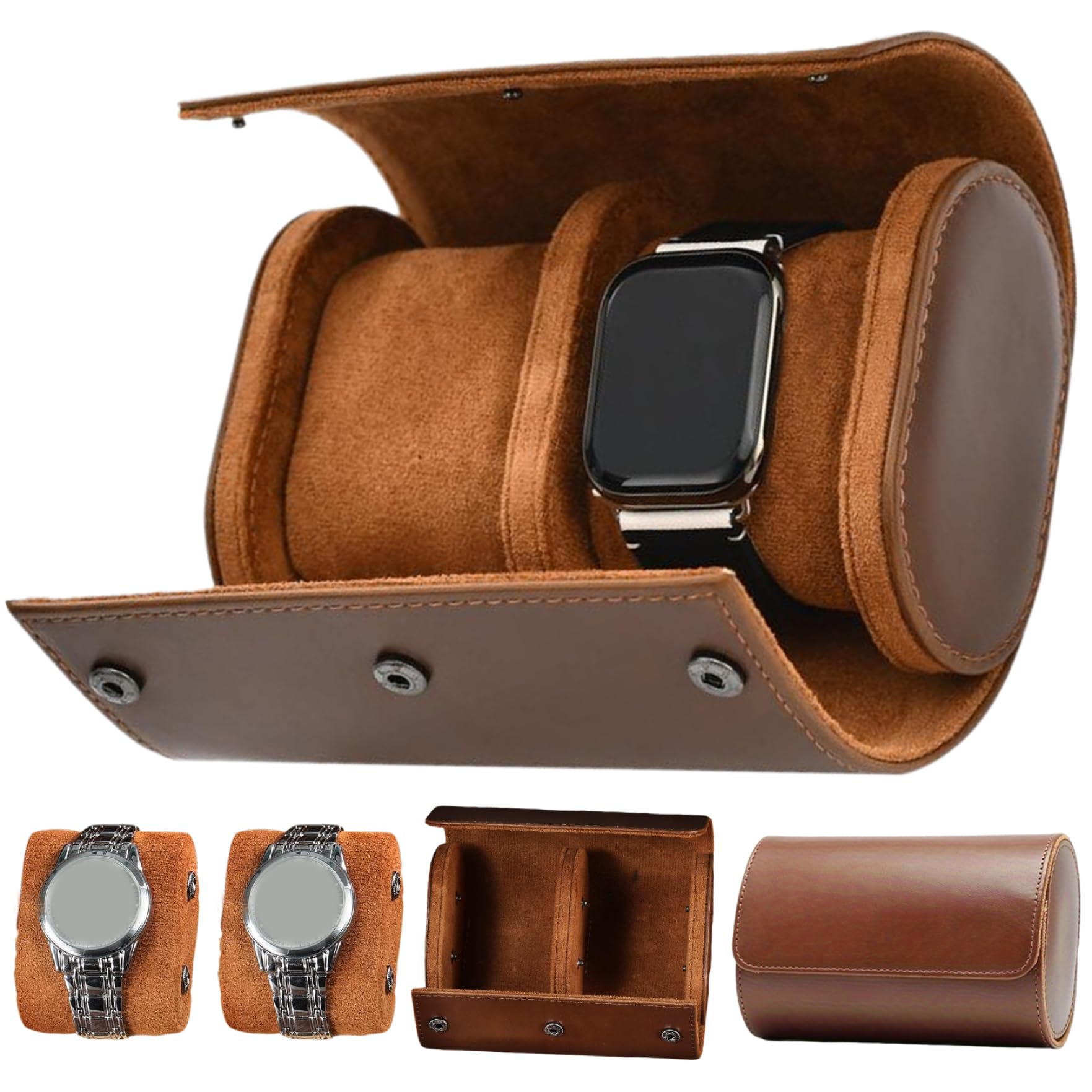 Étui de voyage pour montres enroulable compact 2 compartiments PU