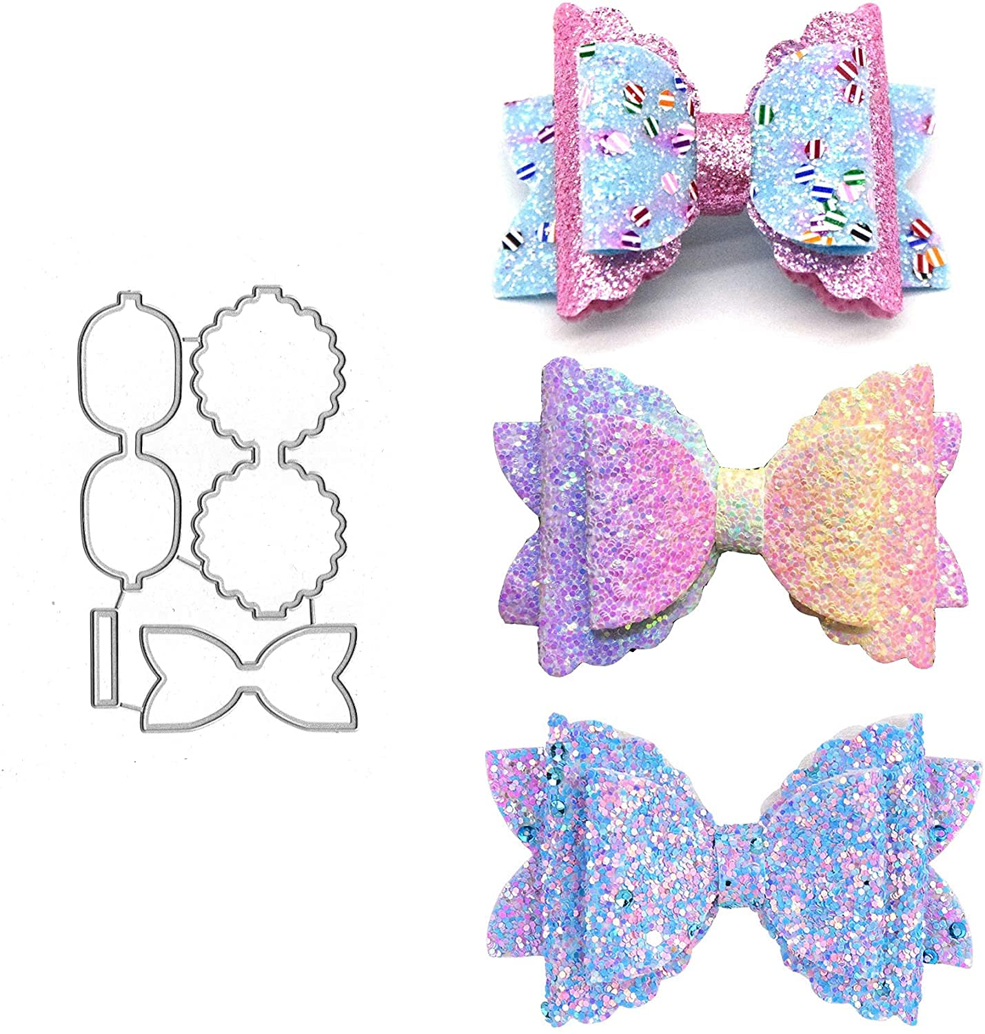 3pcs Flower Bows Metal Die Cuts,Wedding Kids Bow Tie Bowtie Hair Bow Clip Cutting Dies Cut Stencils for DIY Scrapbooking Decorative Embossing Paper Leather Scrapbooking Card Making