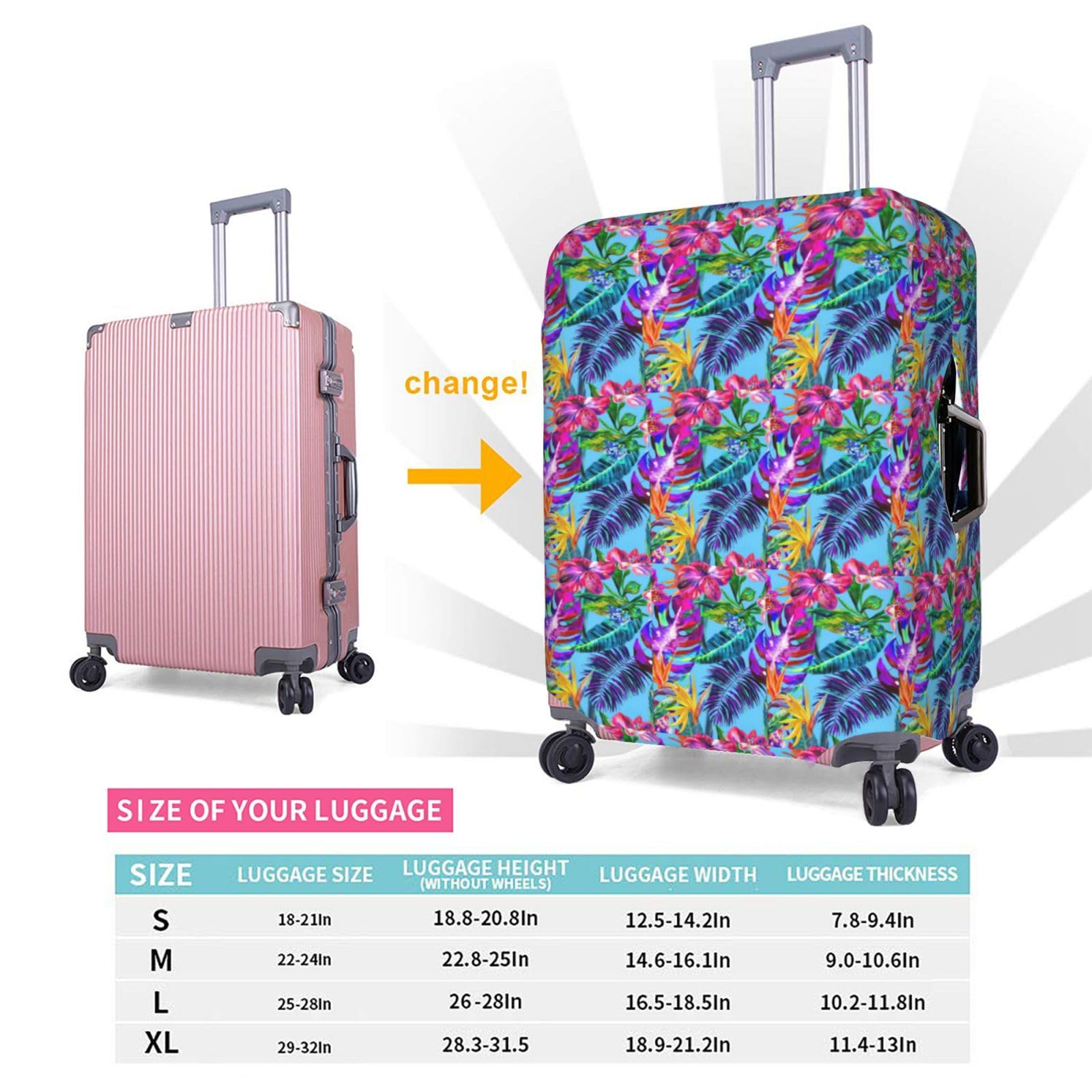 Copertura per bagagli con glitter oro rosa, protettiva e lavabile, con cerniera nascosta, adatta per 45-81 cm