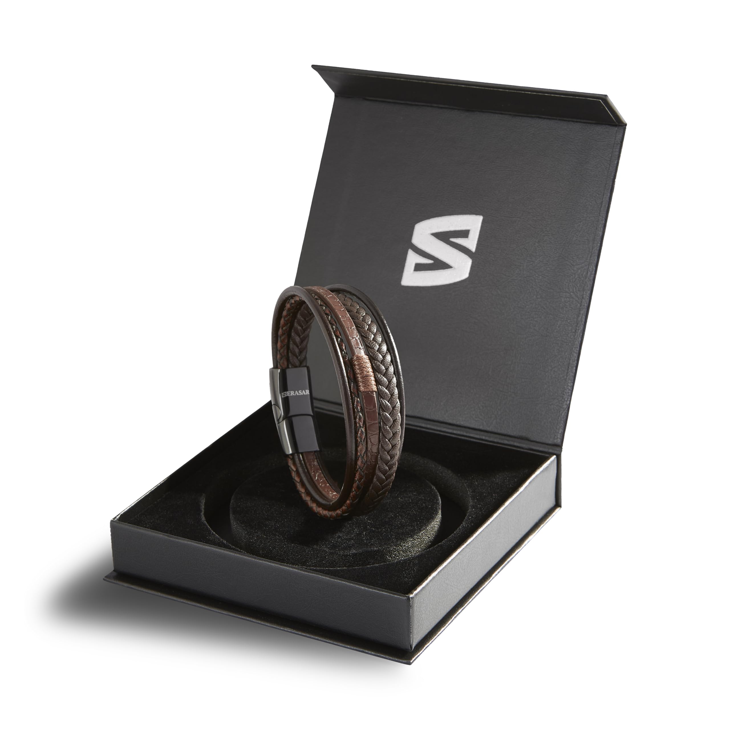 SERASAR Premium Echtlederarmband für Männer in Schwarz & Braun | Verschiedene Längen | Magnetverschluss aus Edelstahl | Inklusive Schmuckschachtel | Tolles Geschenk für Männer