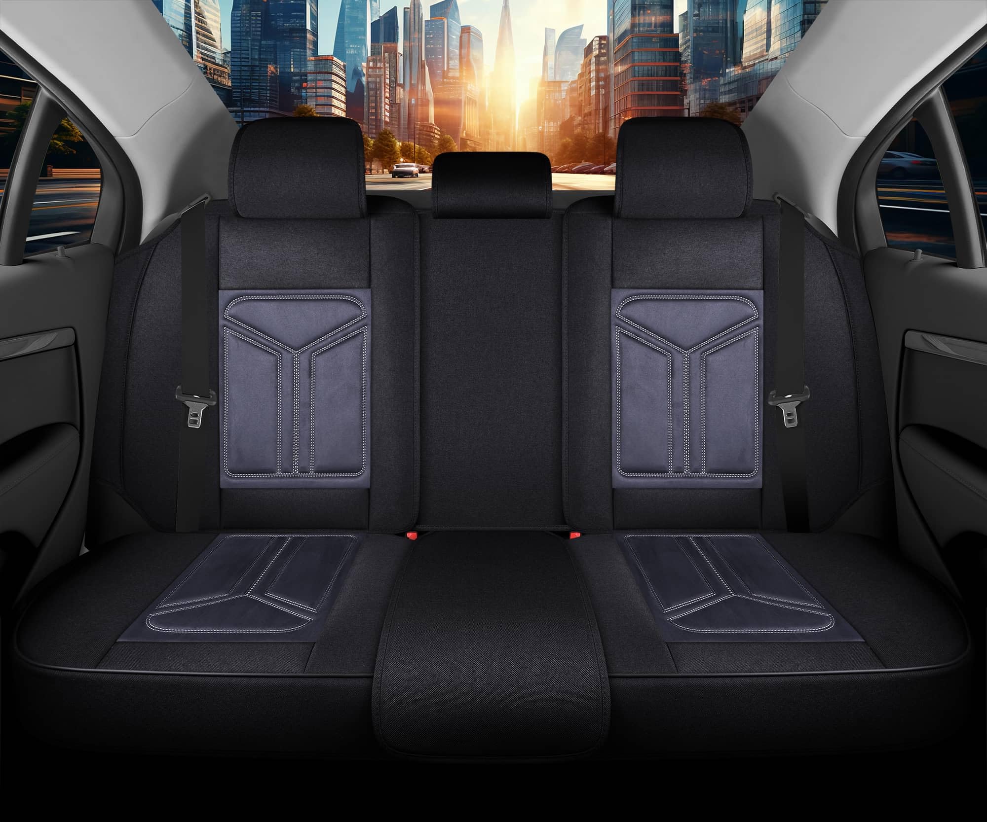 Autositzbezüge Universal für PKW & SUV – Premium Schonbezüge Komplettset Schwarz/Grau, hochwertig verarbeitet für mehr Sitzkomfort, Airbag-kompatibel Sitzauflage, für Vorder- und Rücksitze