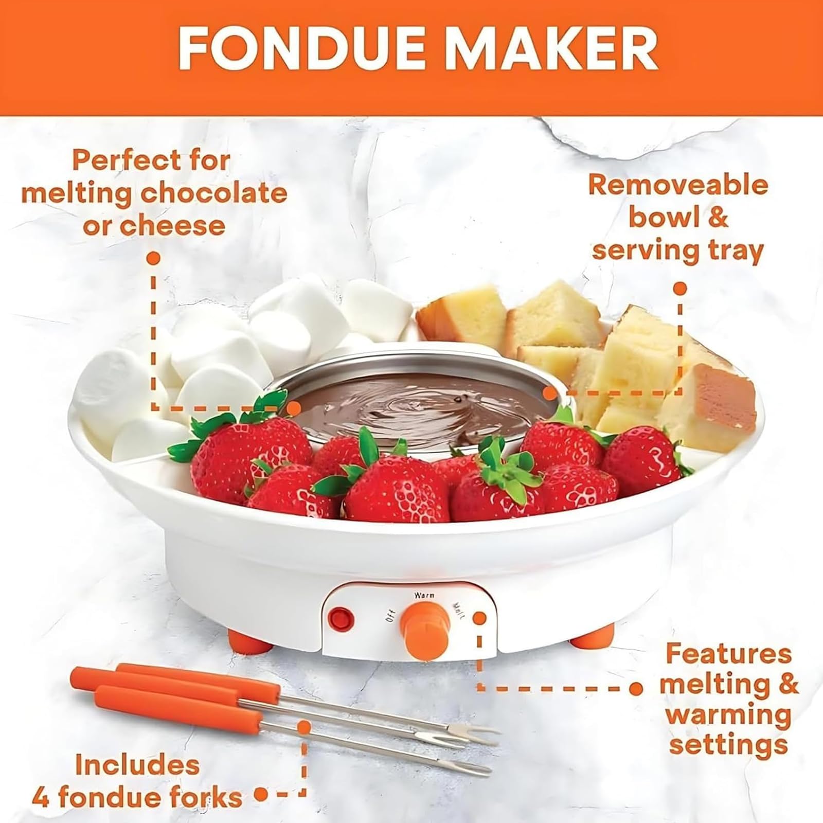 S'mores Maker & Chocolate Fondue Set – Olla eléctrica para fundir malvaviscos y queso con 6 tenedores, temperatura ajustable 40-70 ℃, kit de fiesta interior sin llama