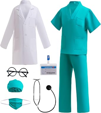 BanKids Doctor Costume for Kids Career Day Pretend Playset Doctor Role Play Stethoscope Lab Coat Kids Halloween Costume