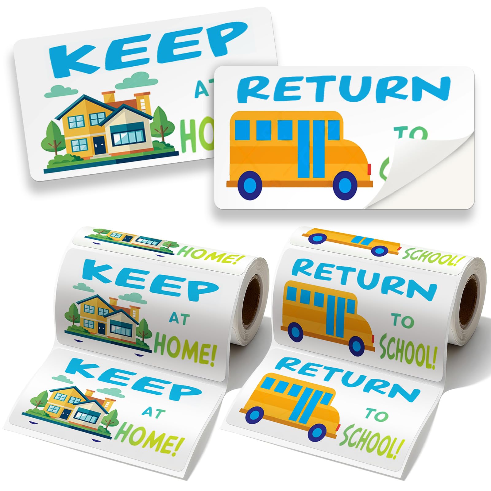 Henoyso 2 rotoli di etichette adesive per cartelle dei compiti a casa per studenti Keep at Home Return to School Folder Labels 200 pezzi grandi adesivi stampati a colori durevoli, non sbiadiscono, per