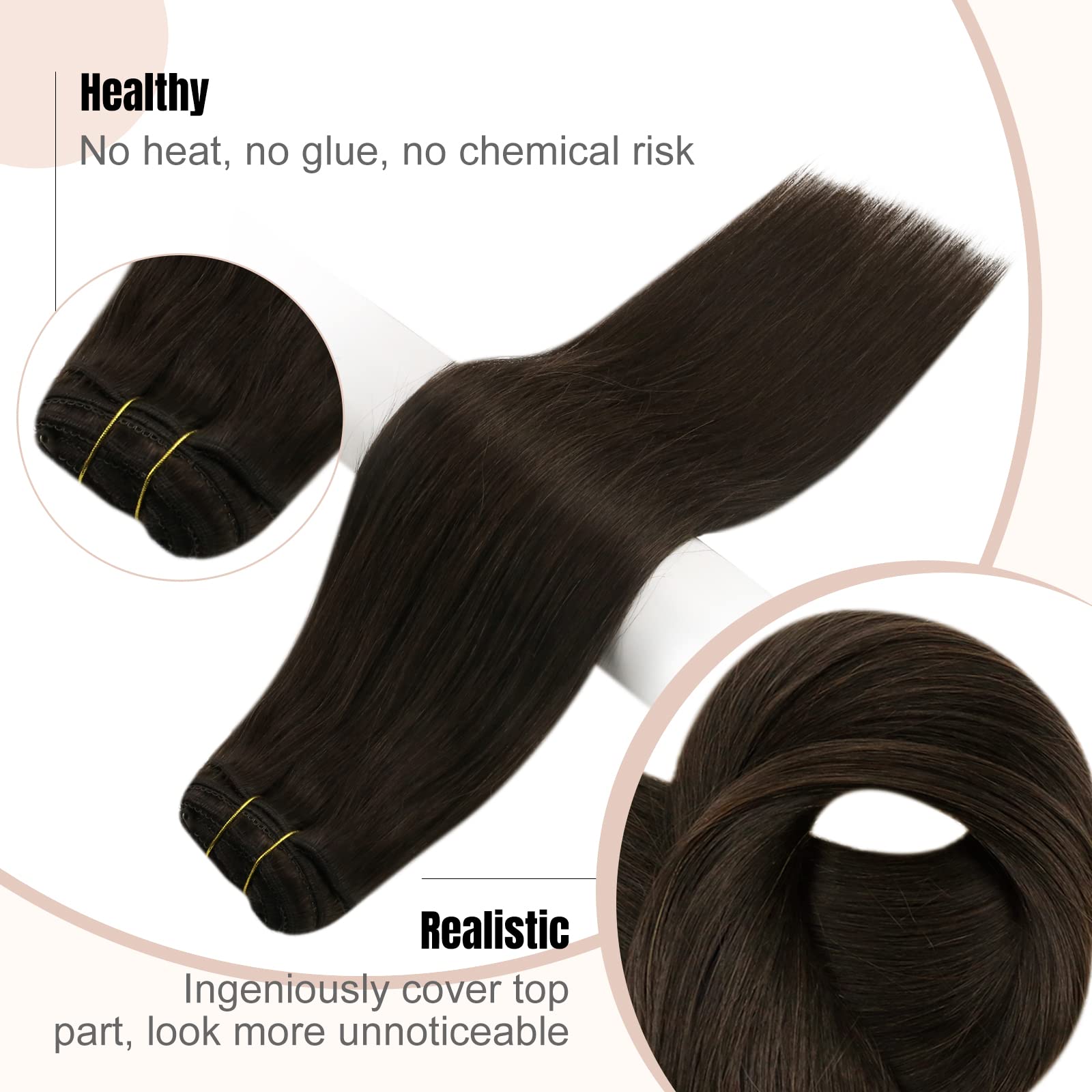 Fshine Extension Capelli Veri Clip Castano Scuro Hair Extension Clip 30cm 50g 3pcs Extension Capelli Remy Clip Double Weft Clip In Hair Extensions Real Human Hair Extension Vere Clip #2