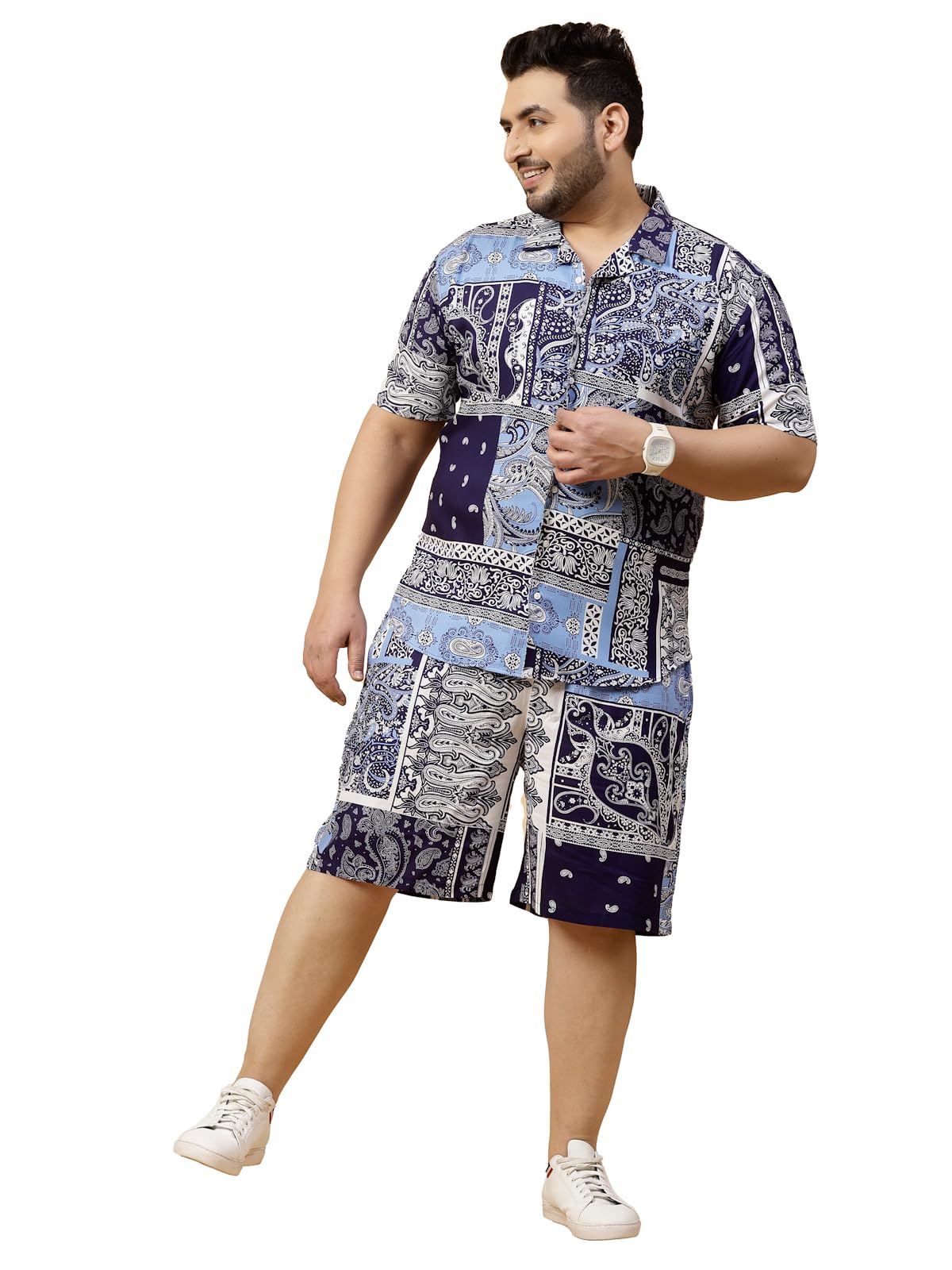 rigo Printed Co-Ord Set for Men | Casual Plus Size Shirt & Shorts Night Suit | Lounge-Wear Nightdress Pajama Set | Beach, Vacation Outfit-picture-37