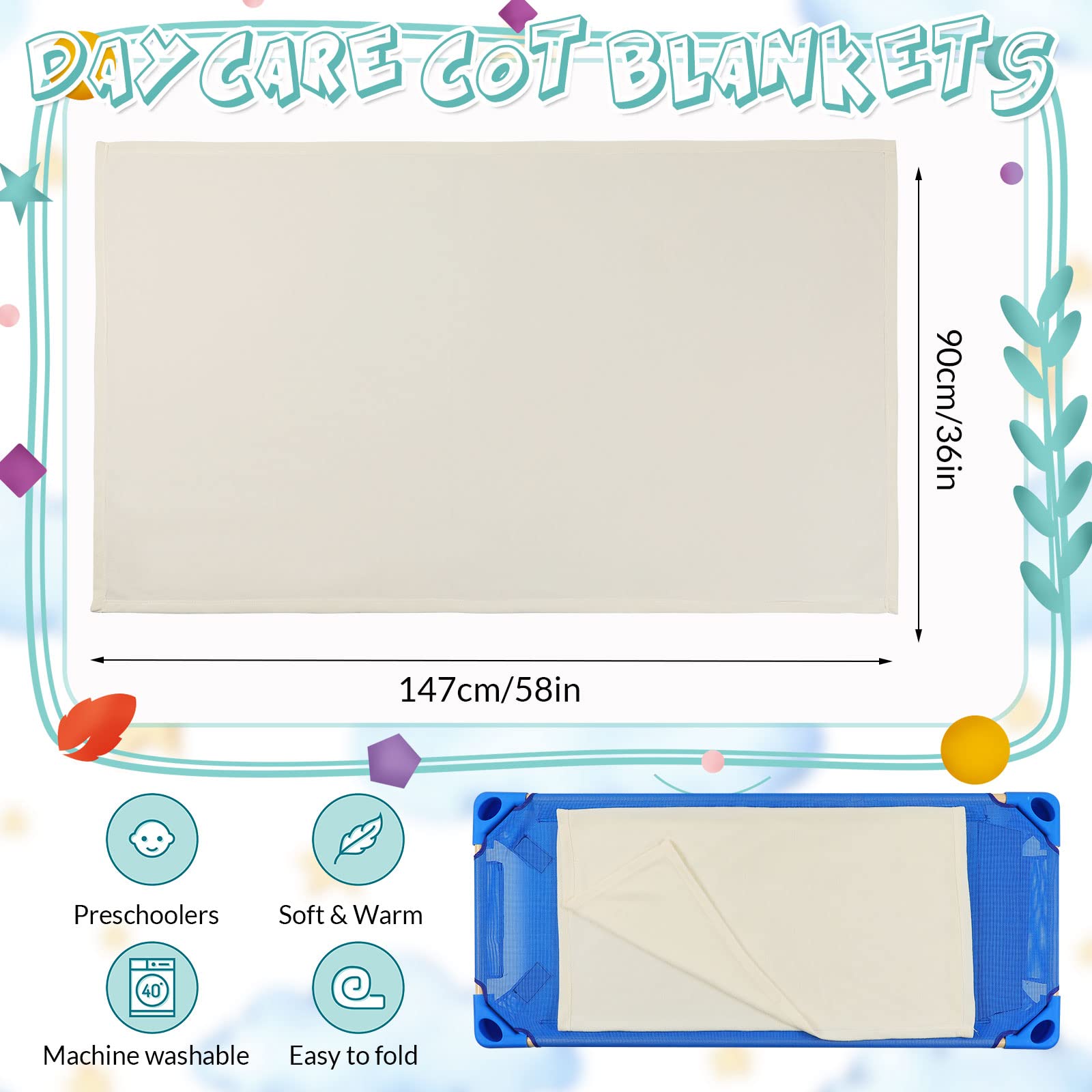 Oudain 20 coperte per lettino asilo nido per bambini e bambini, per riposare, colore bianco, in pile, 91,4 x 147,3 cm