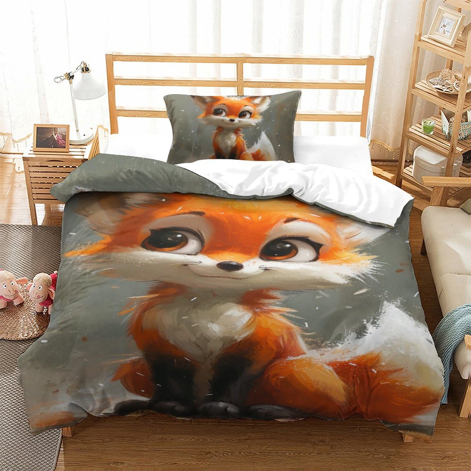 Housse de couette renard en microfibre super douce 135x200cm premium