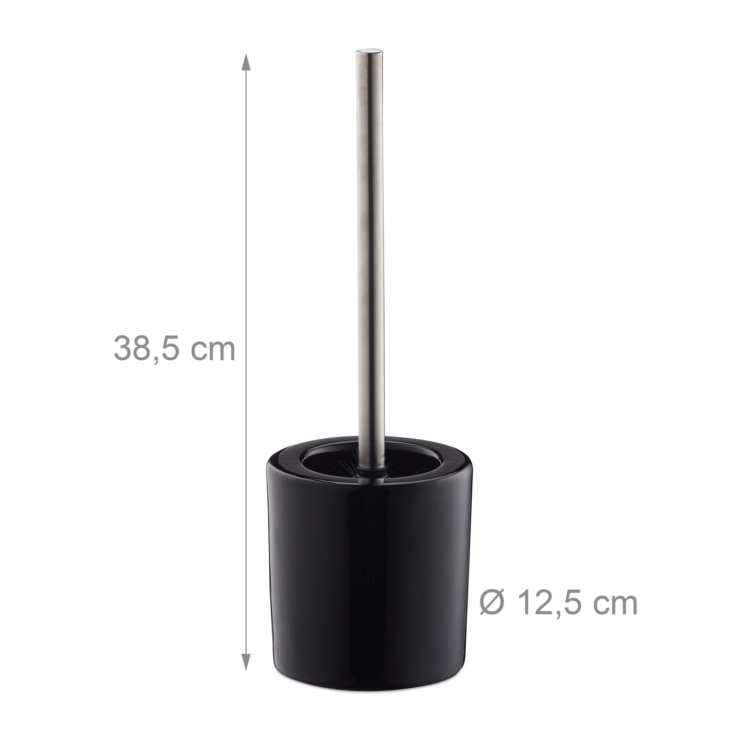 Pack 10 Escobillas de Baño con Cepillo Intercambiable, Cerámica-Hierro, Negro, 38,5 x 12,5 cm